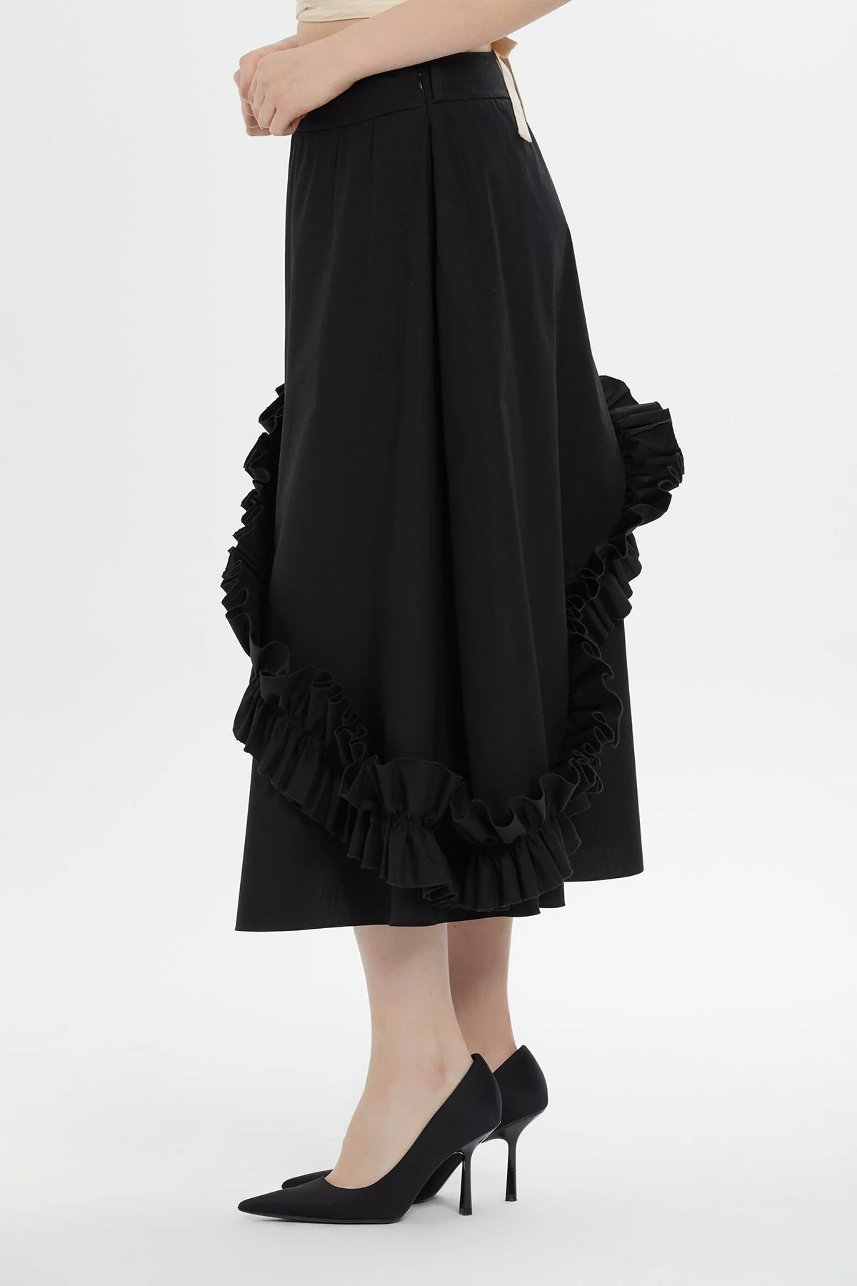 Asymmetric Ruffle Detail  Midi Skirt - Image 3