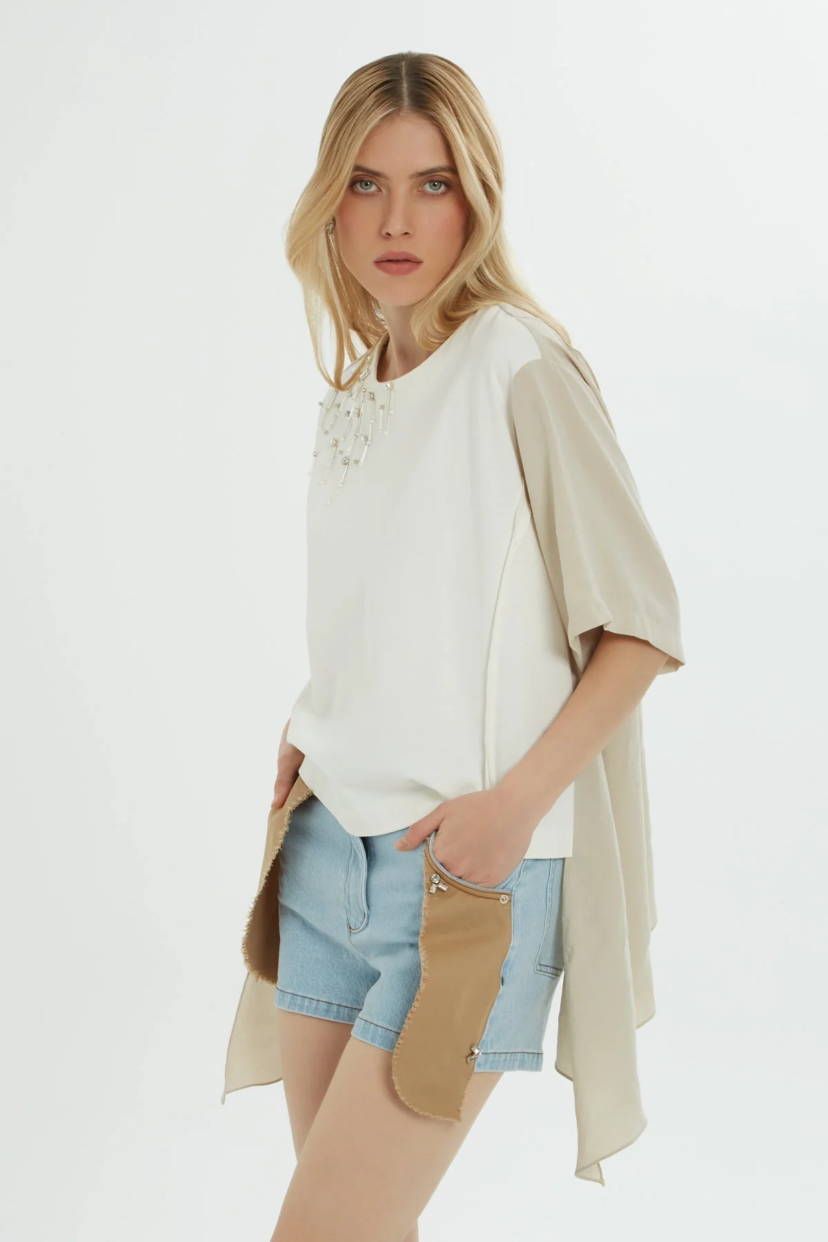 Asymmetrical Beaded Stone Blouse - Image 3