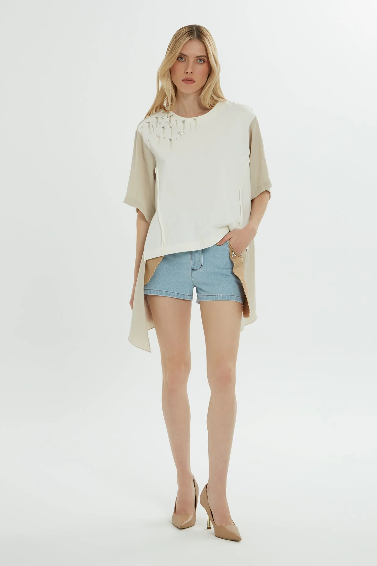 Asymmetrical Beaded Stone Blouse - Image 4