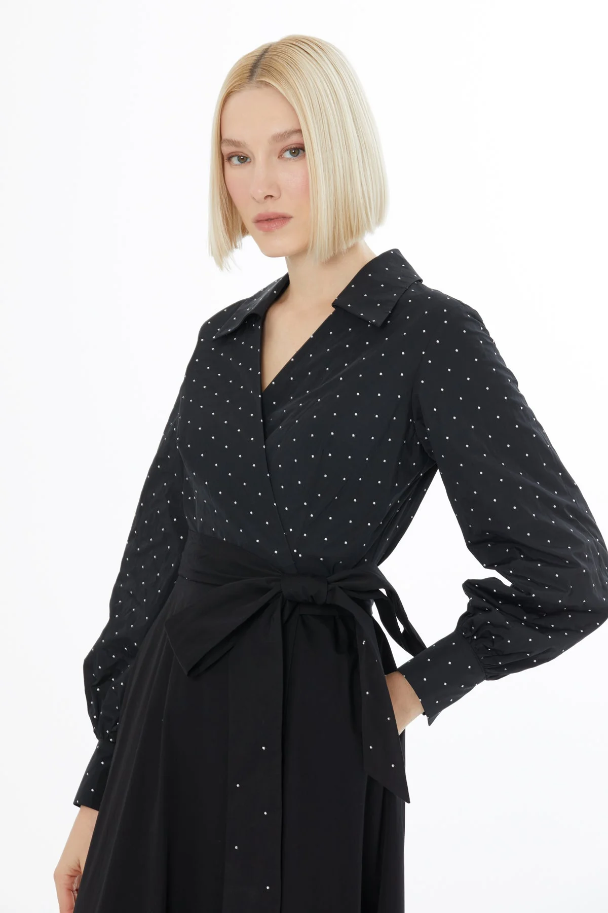 Balloon Sleeve Black Long Dress - Image 2