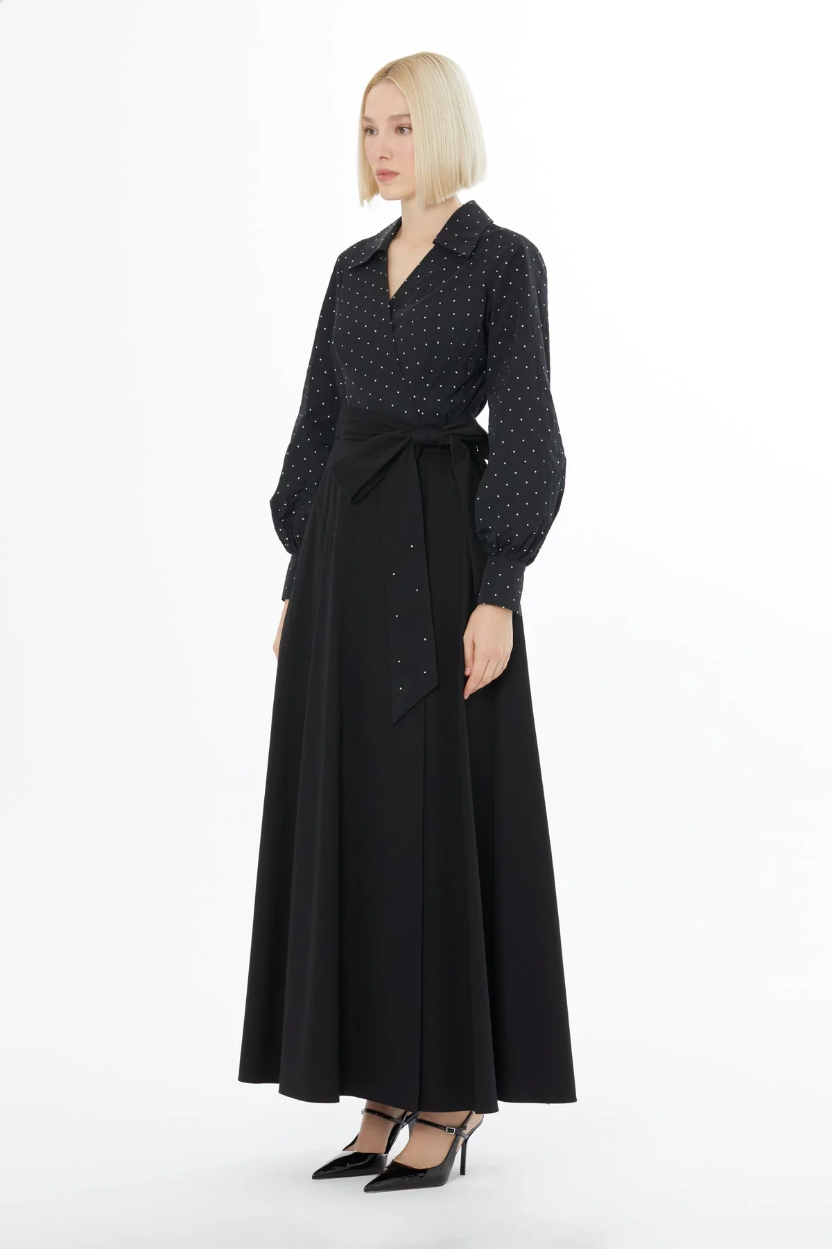 Balloon Sleeve Black Long Dress - Image 3