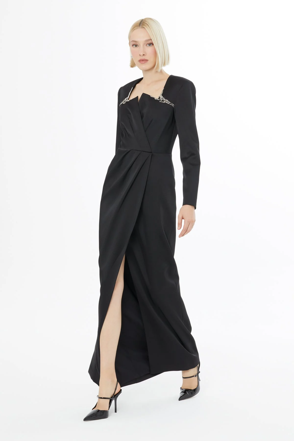 Beaded Black Long Dress - Image 3