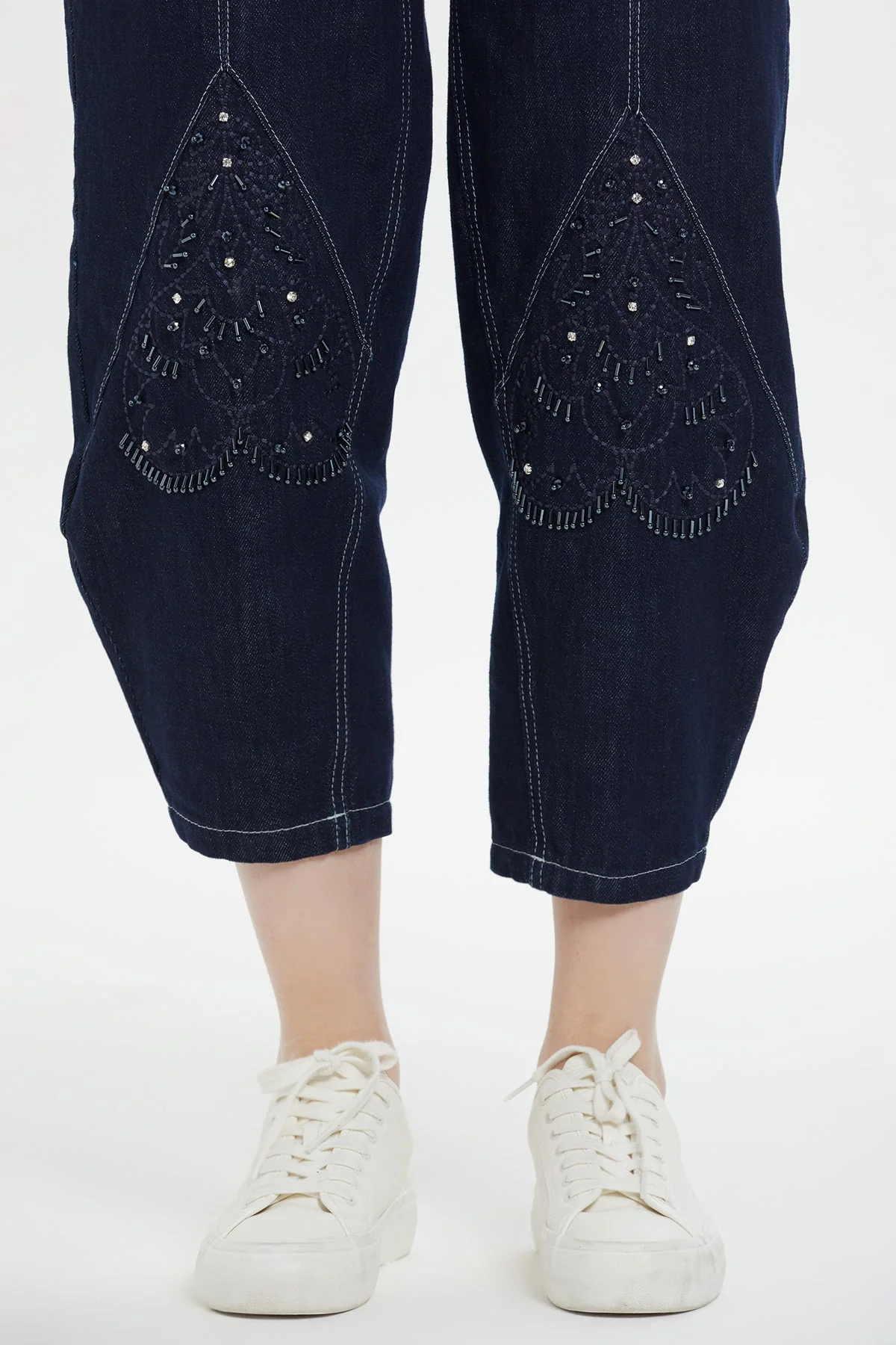 Beaded Embroidered Tapered Jeans - Image 2