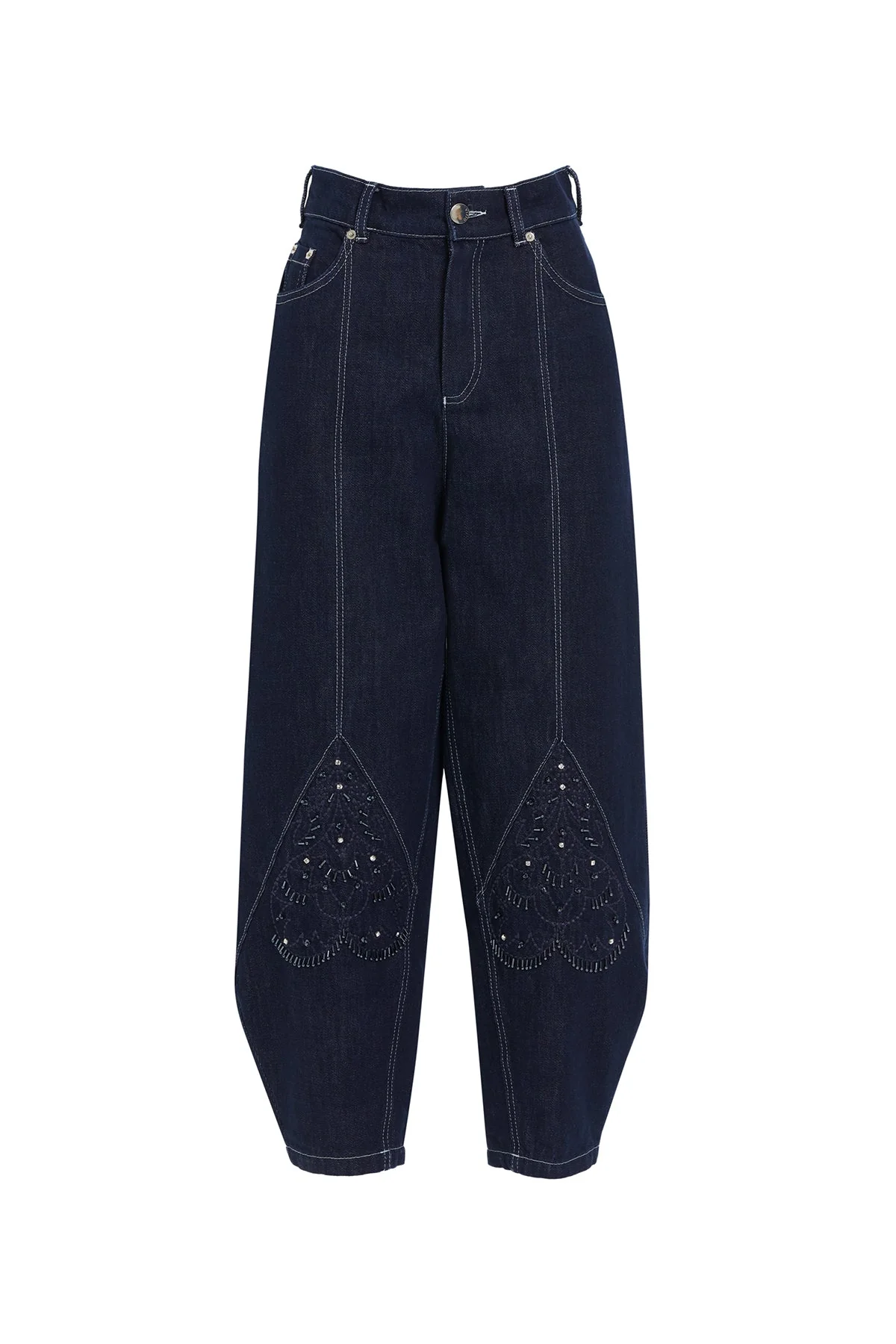 Beaded Embroidered Tapered Jeans - Image 5