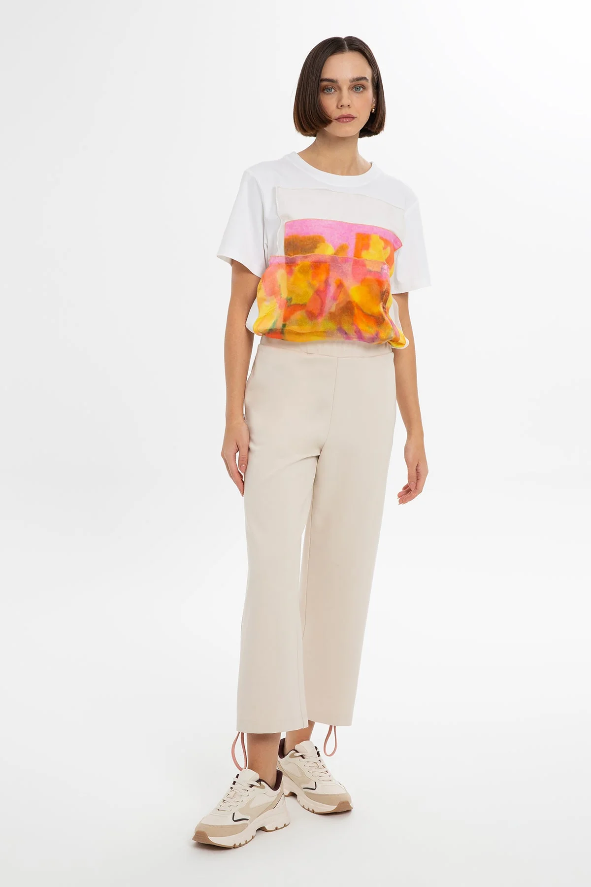 Beige Ankle-Length Sweatpants
