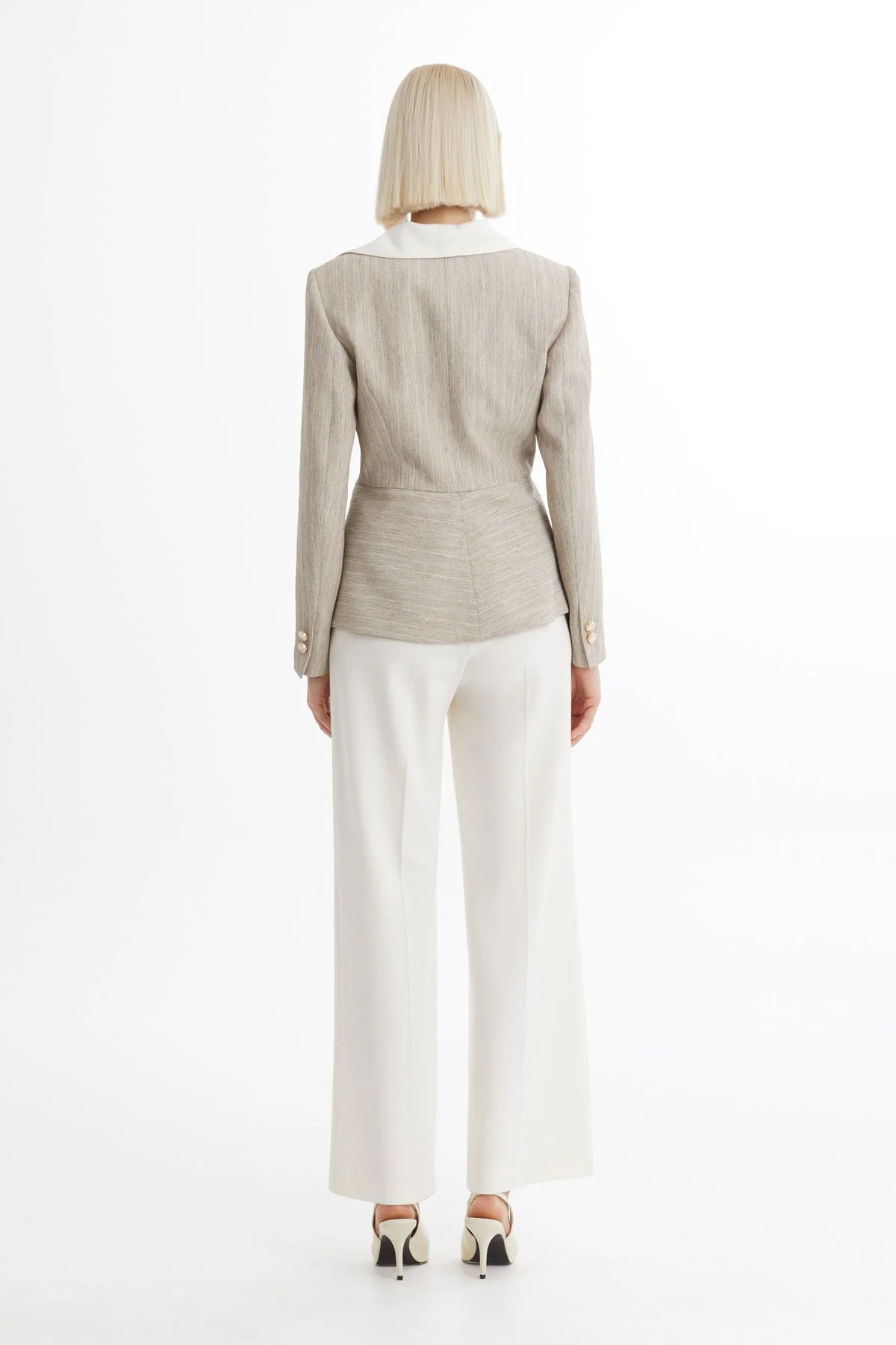 Beige Asymmetric Cut Blazer Suit - Image 4