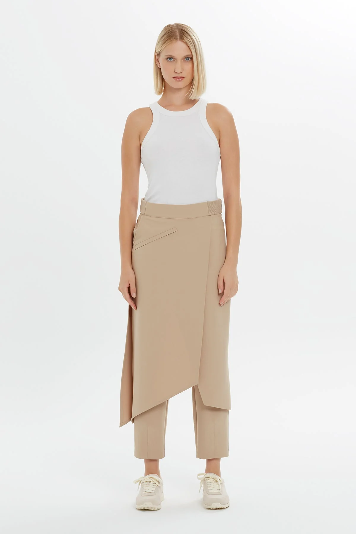 Beige Asymmetric Detail Pants