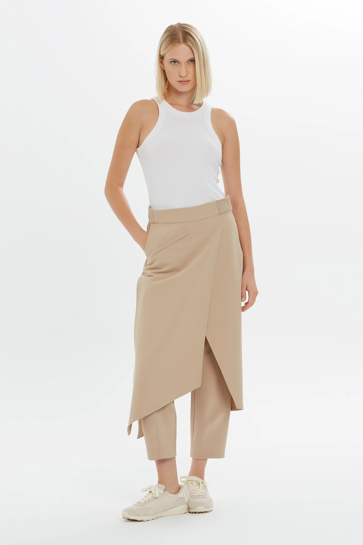 Beige Asymmetric Detail Pants - Image 2
