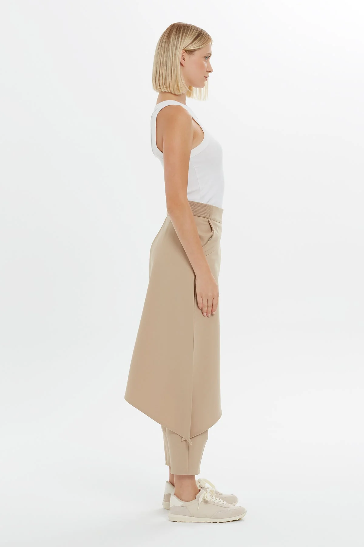 Beige Asymmetric Detail Pants - Image 3