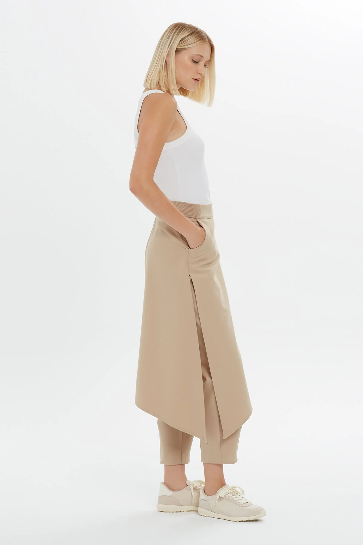 Beige Asymmetric Detail Pants - Image 5