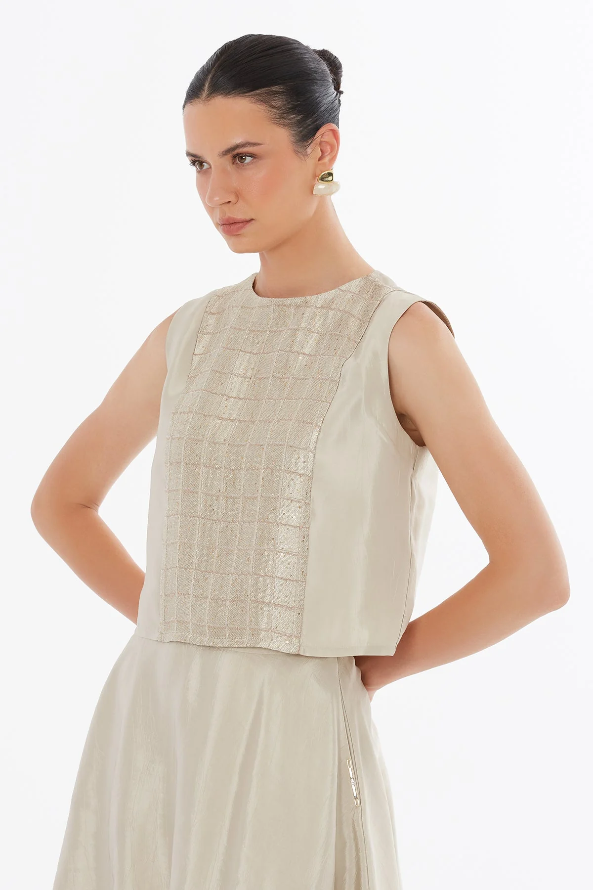 Beige Asymmetric Sequin Blouse - Image 2