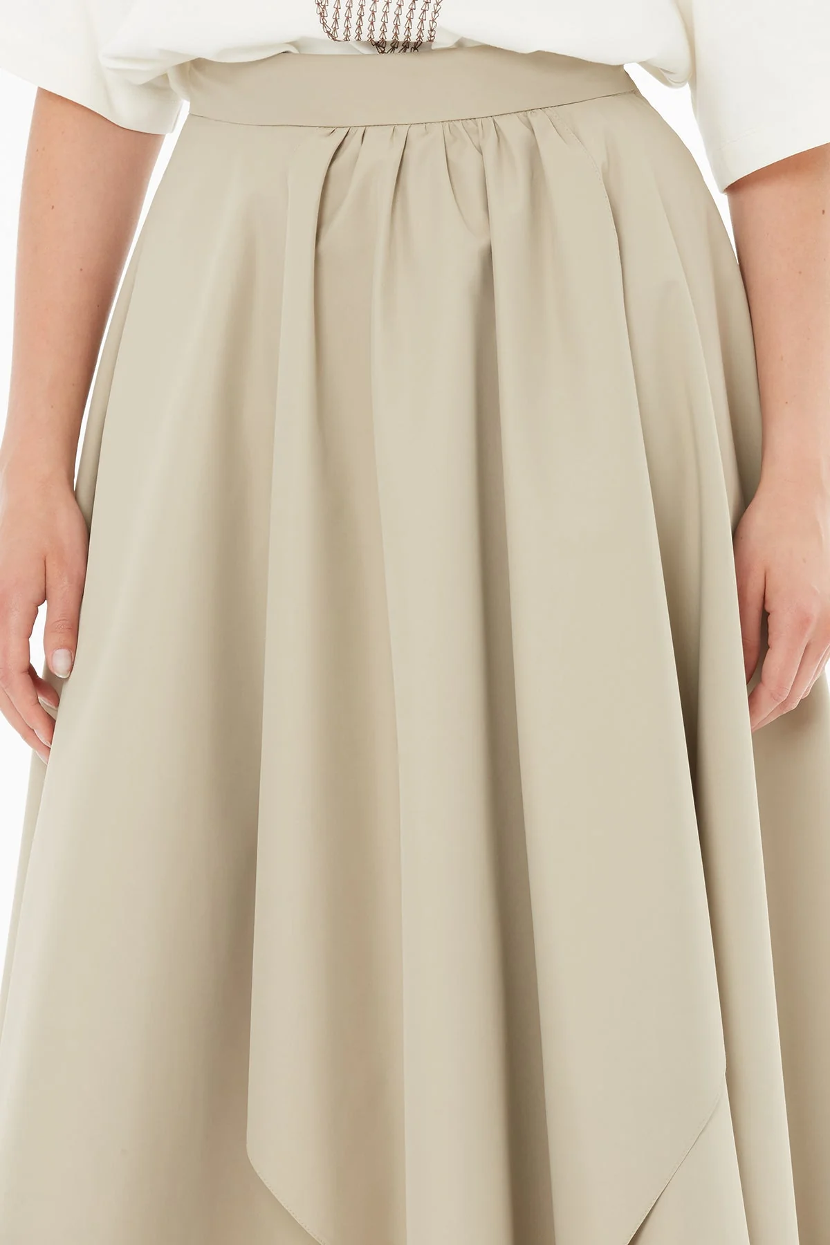 Beige Asymmetrical Gathered Midi Skirt - Image 3