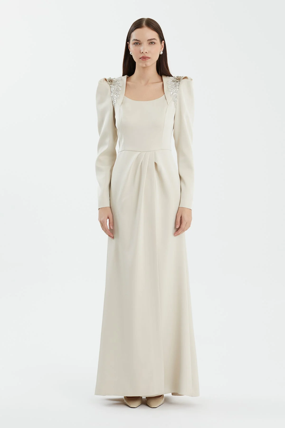 Beige Baige Embellished Slit Detail Dress