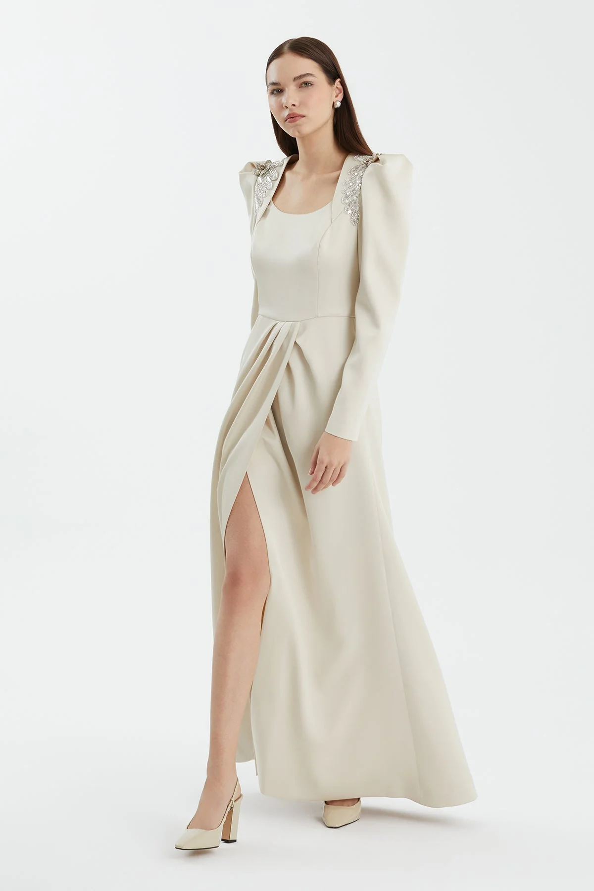Beige Baige Embellished Slit Detail Dress - Image 2