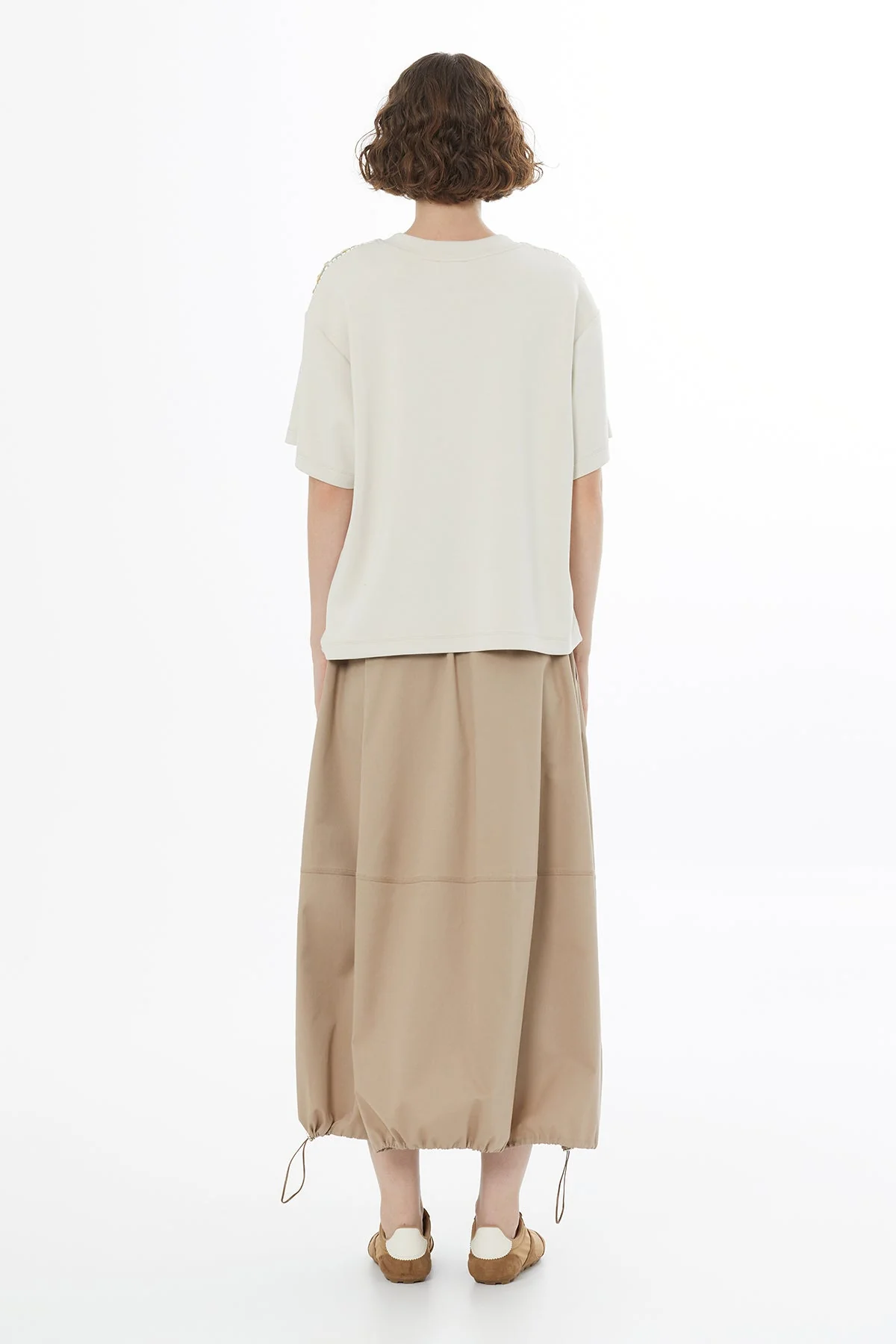 Beige Beaded Embroidered T-Shirt - Image 4