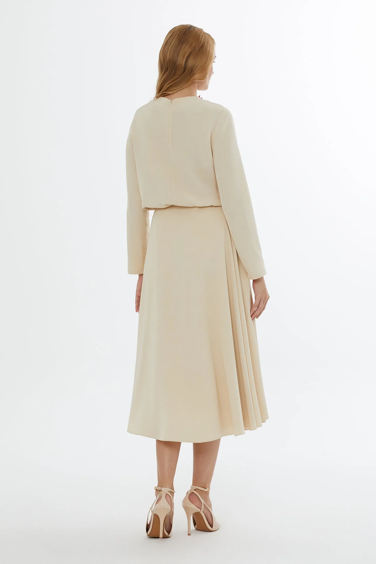 Beige Beaded Flared Midi Skirt - Image 4