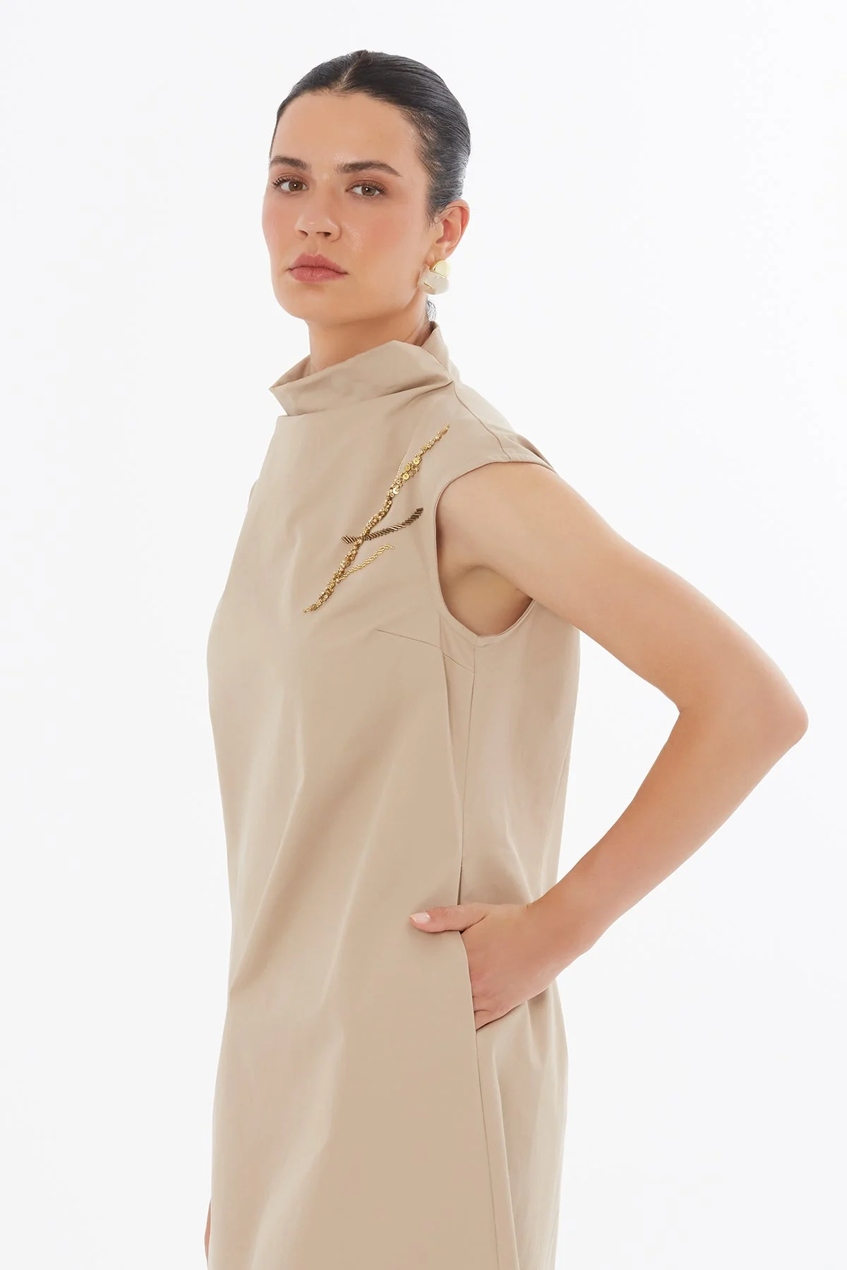 Beige Beaded Midi Dress - Image 2