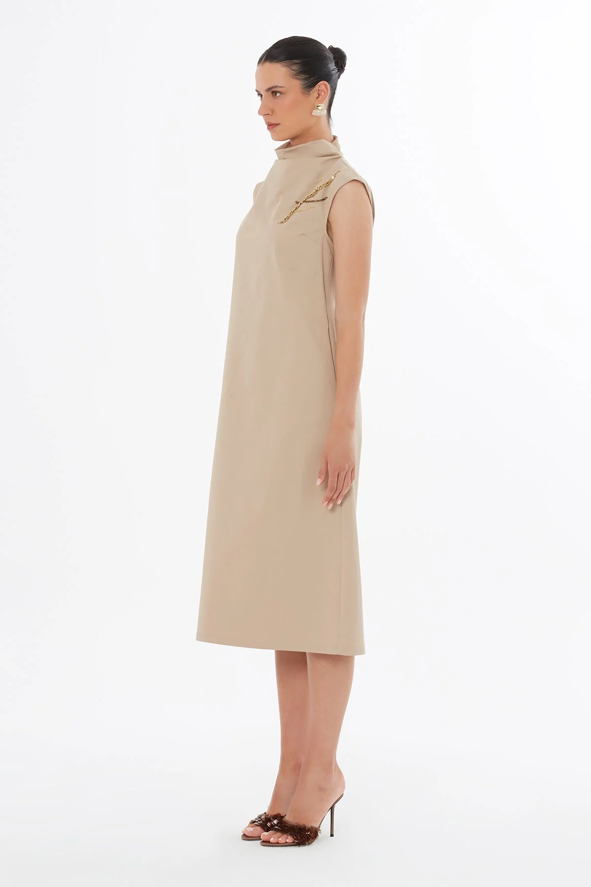 Beige Beaded Midi Dress - Image 4