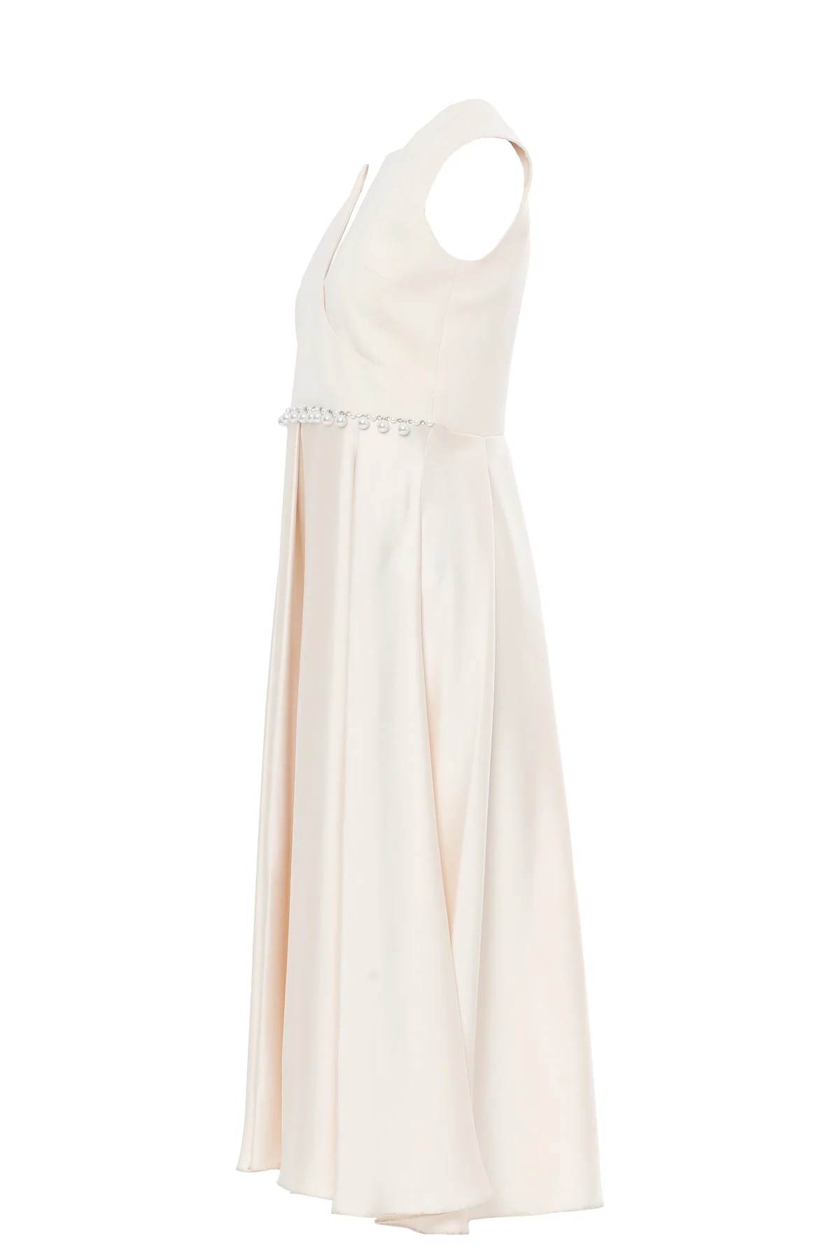 Beige Beaded-Pleat Midi Dress - Image 2