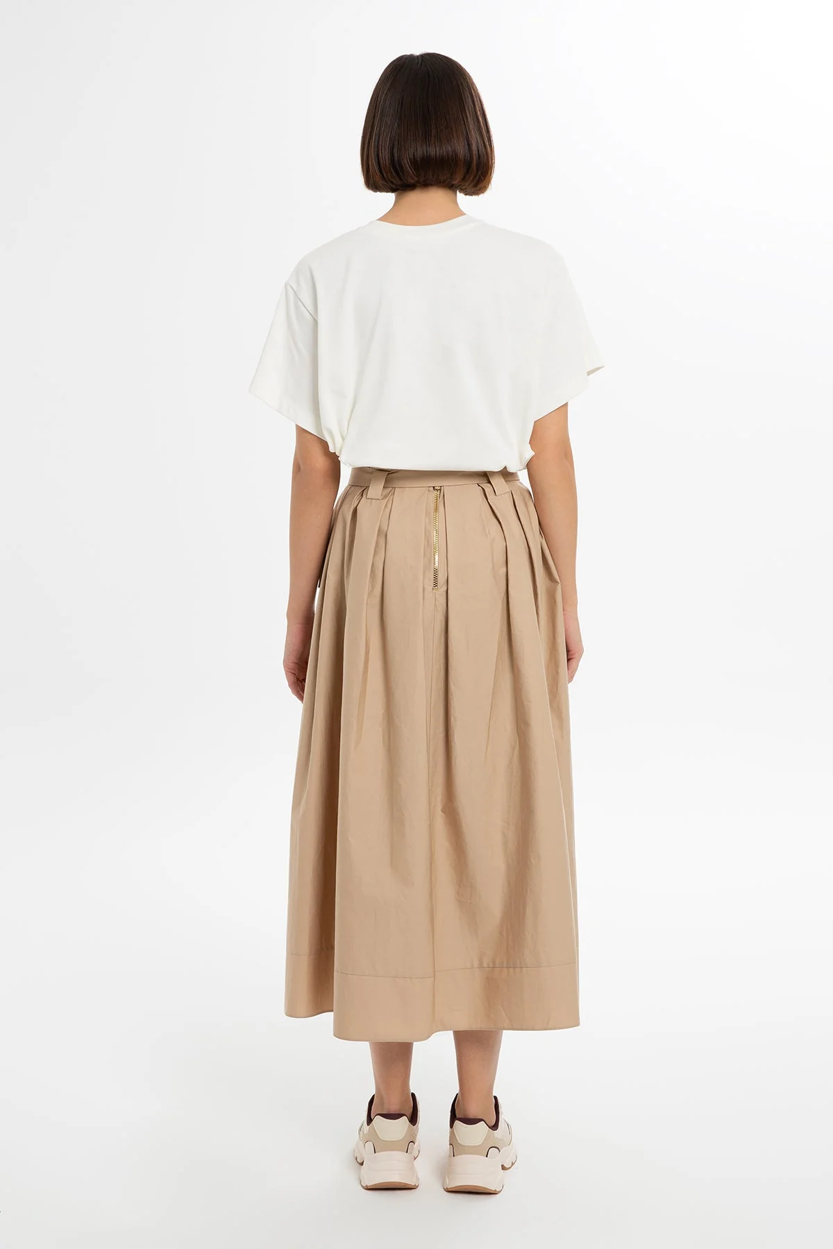 Beige Belted Cotton Midi Skirt - Image 4