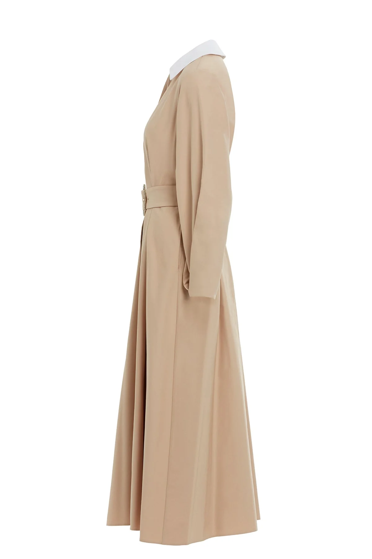 Beige Belted Long-Sleeve Maxi Dress - Image 3