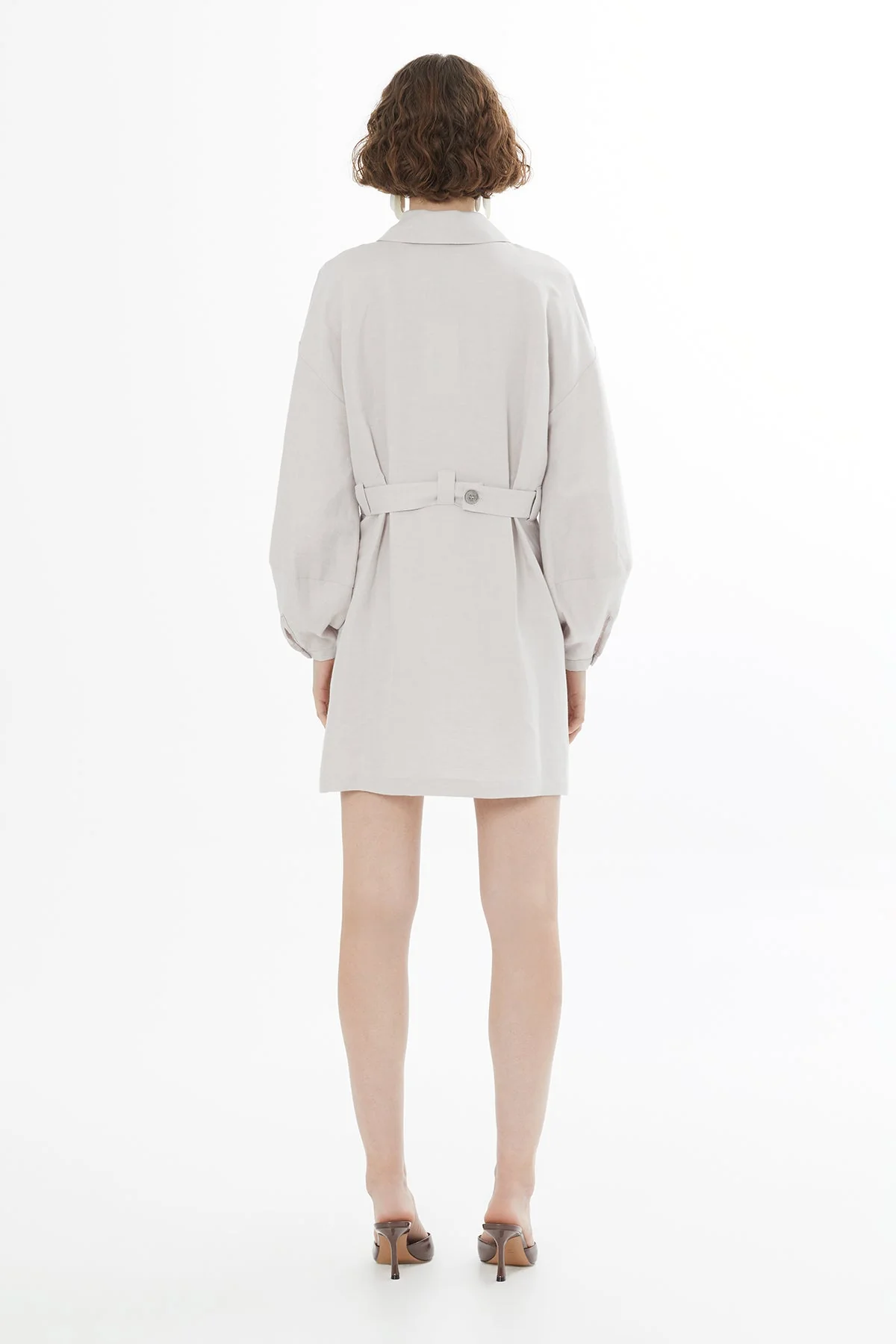 Beige Belted Shirt Mini Dress - Image 5
