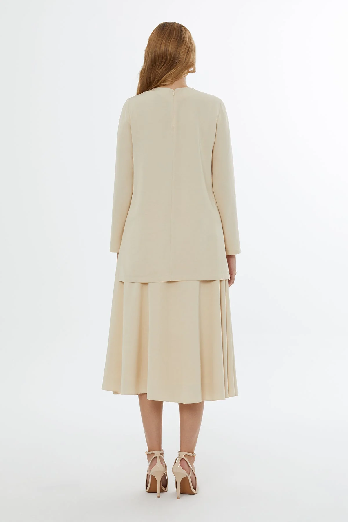 Beige Blouse with Bead-Detail Collar - Image 4