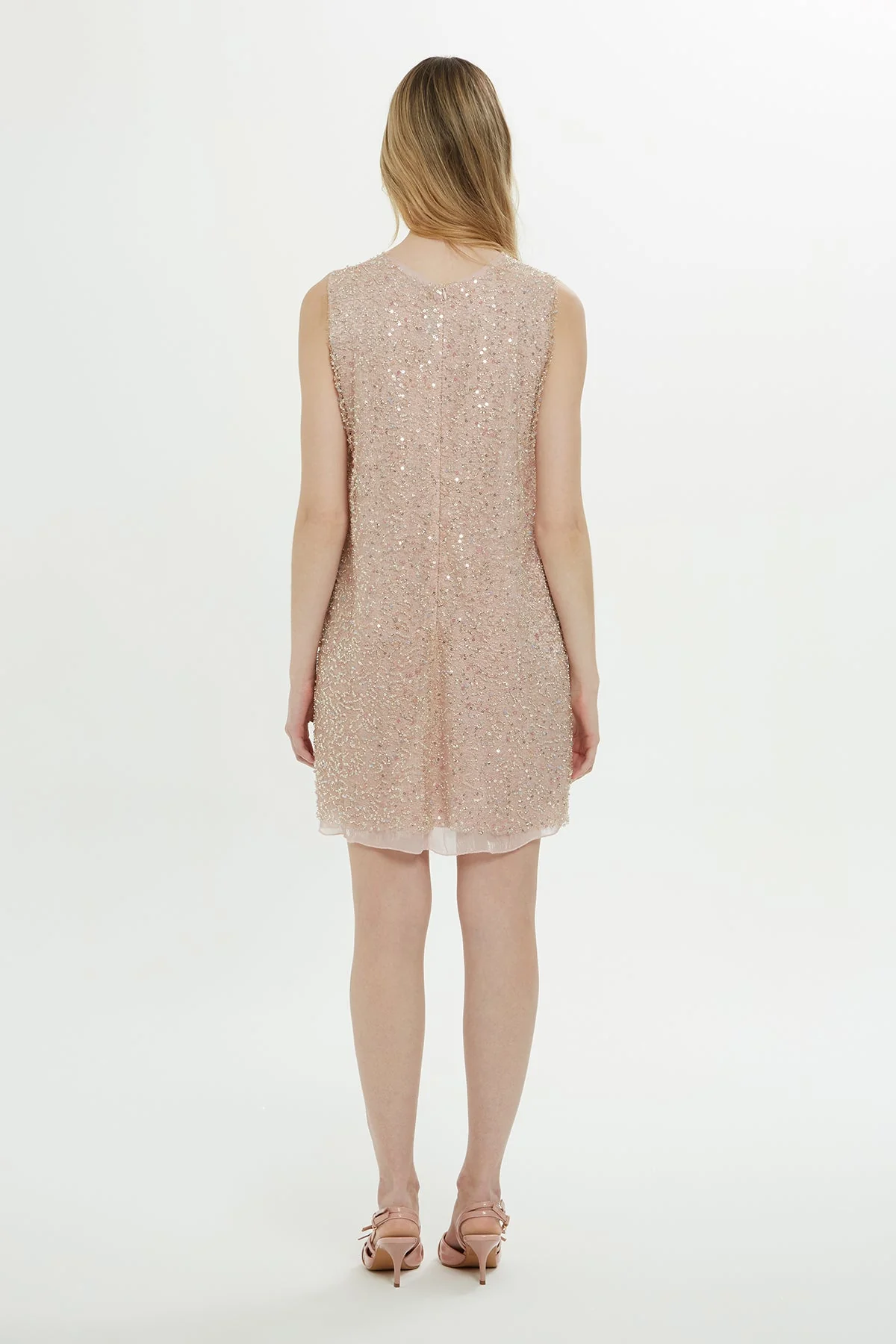 Beige Brooch-Detail Mini Dress - Image 4