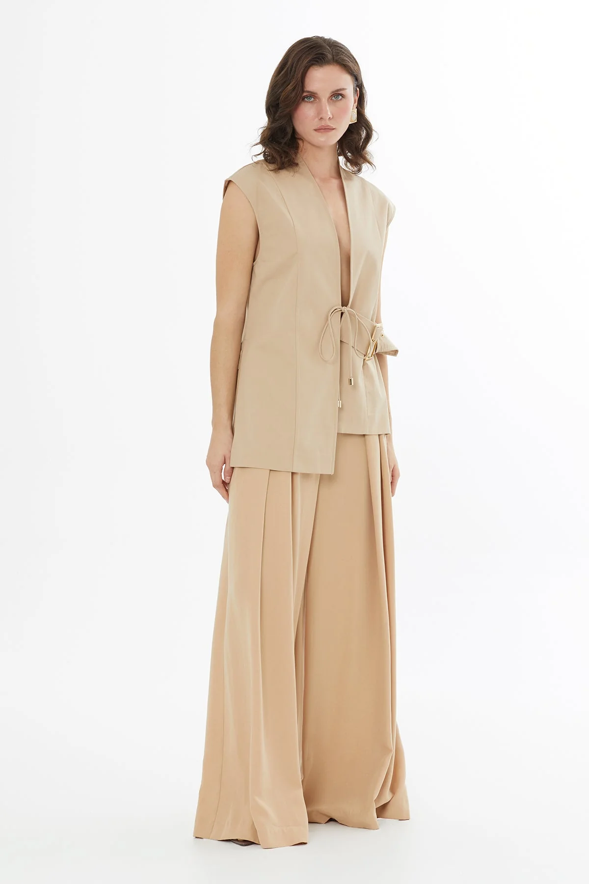 Beige Buckle Detail Vest - Image 4