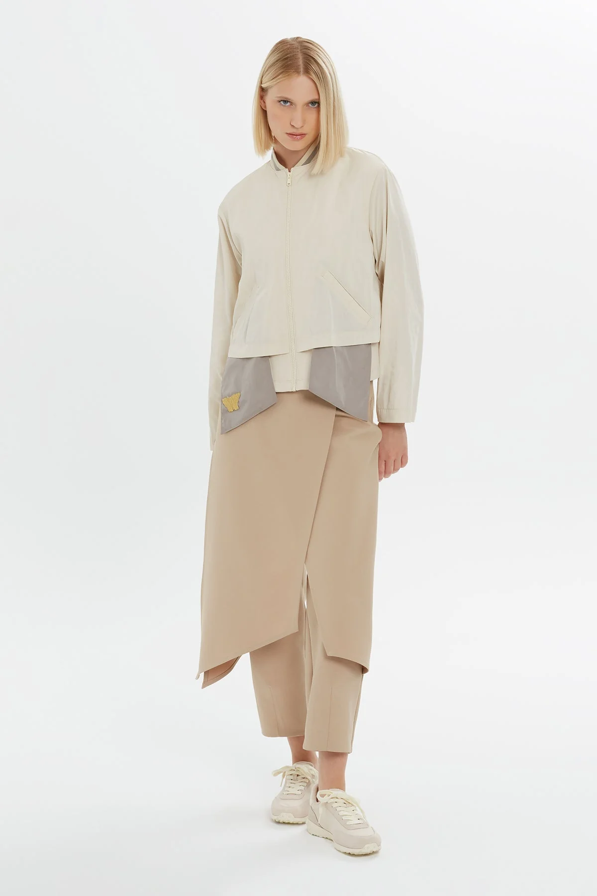 Beige Butterfly-Detail Sweatshirt