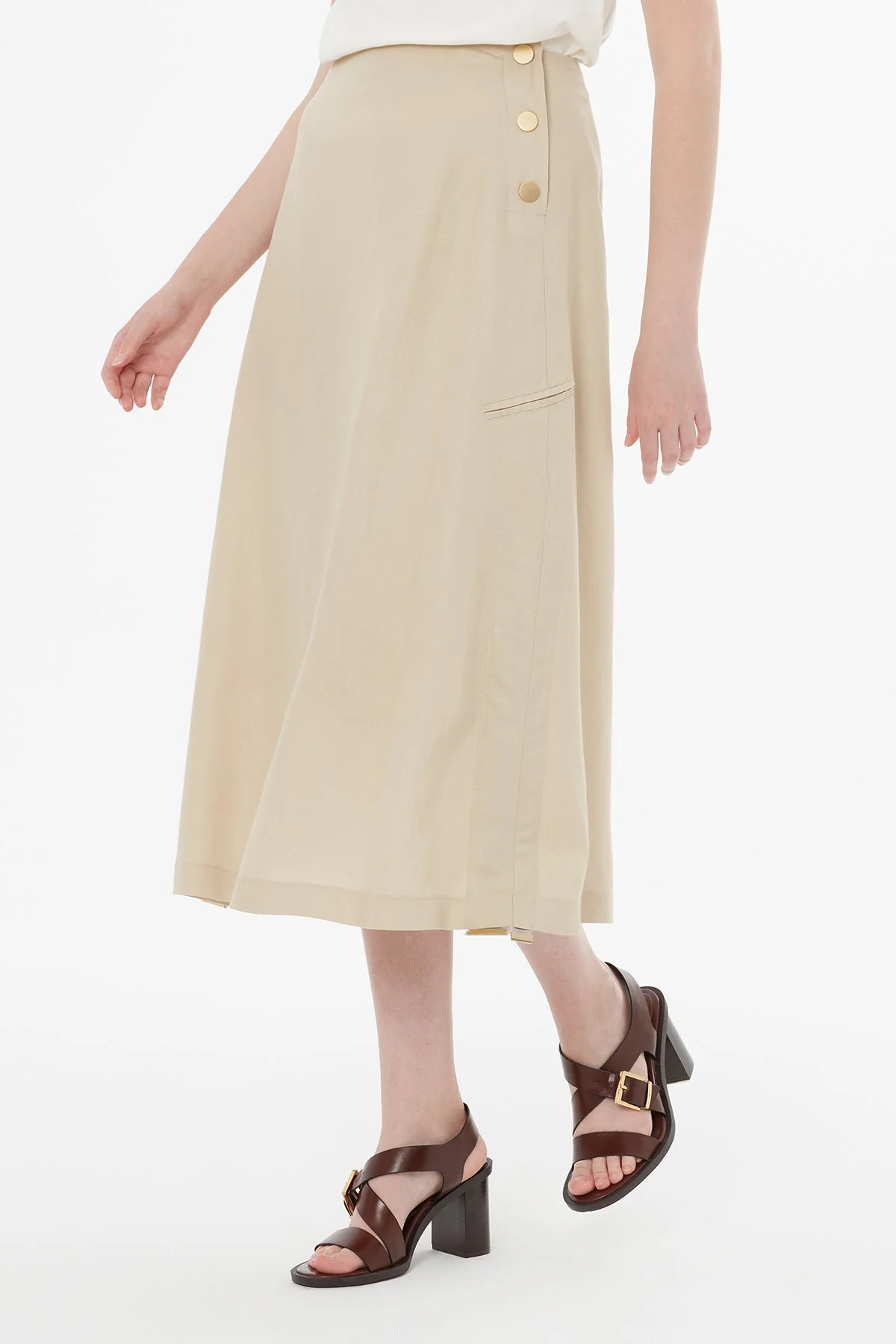 Beige Button-Closure Maxi Skirt - Image 2