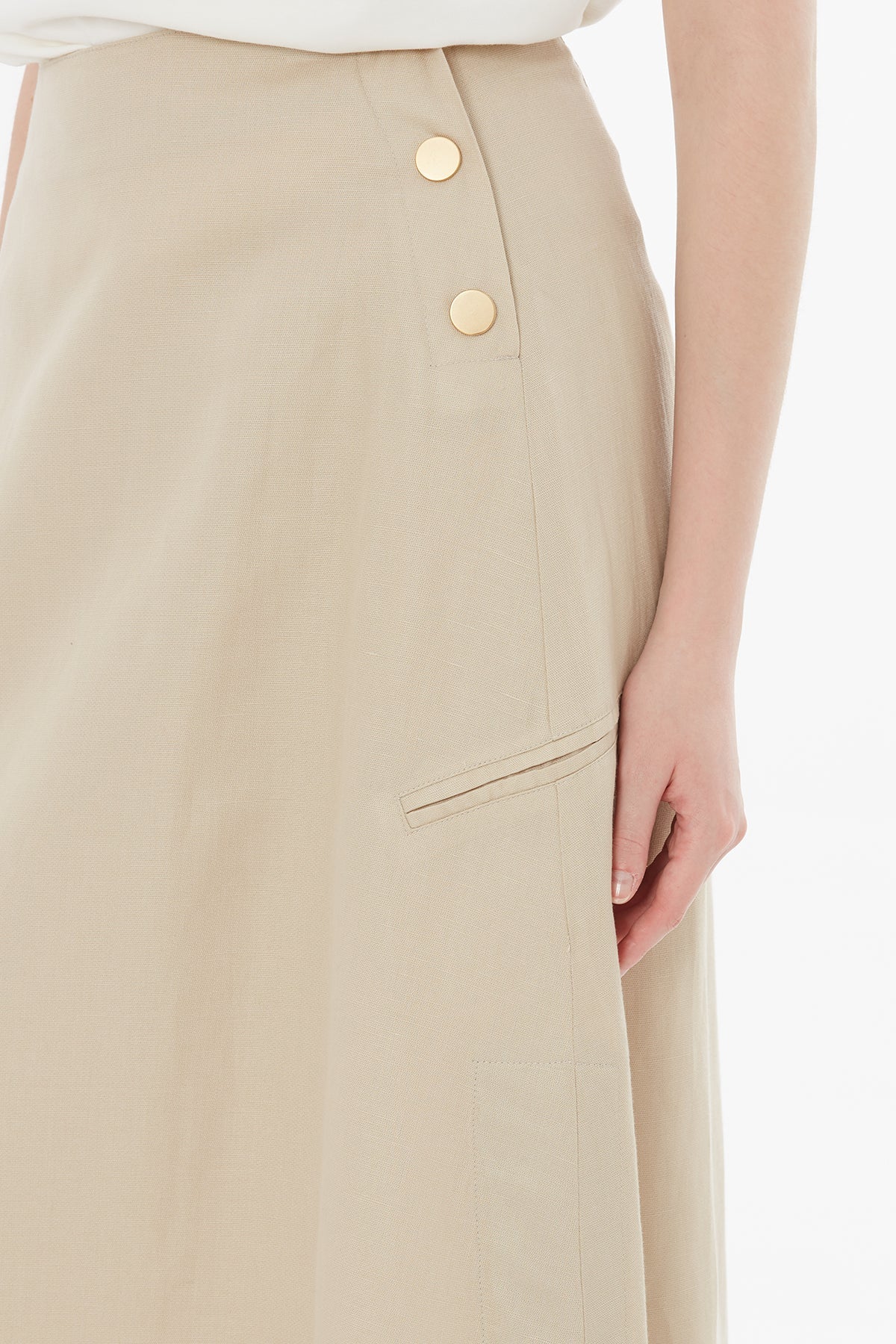 Beige Button-Closure Maxi Skirt - Image 3