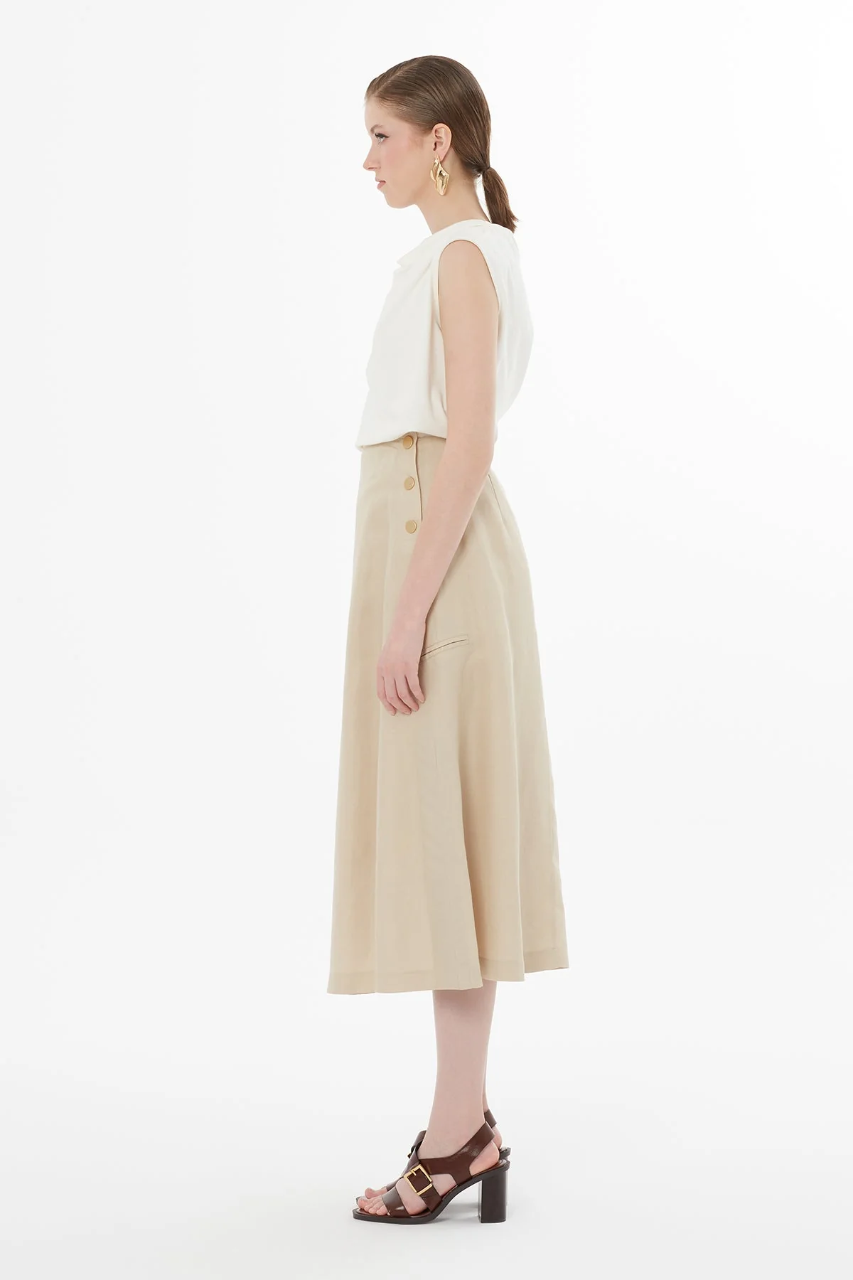 Beige Button-Closure Maxi Skirt - Image 4