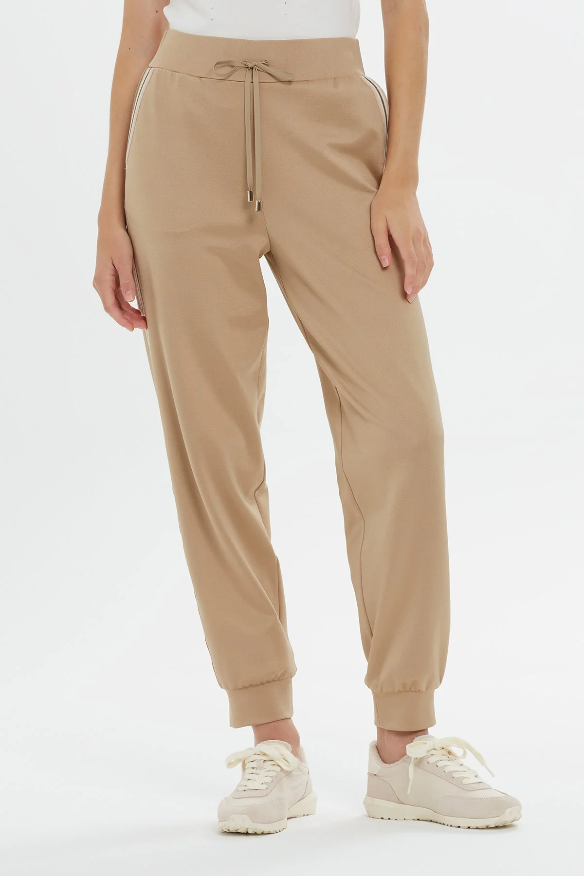 Beige Carrot Fit Drawstring Sweatpants - Image 2