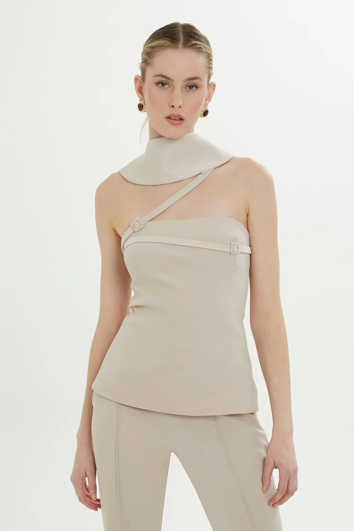 Beige Collar Detail Blouse