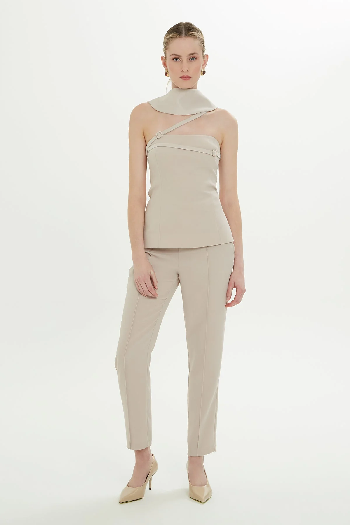 Beige Collar Detail Blouse - Image 3