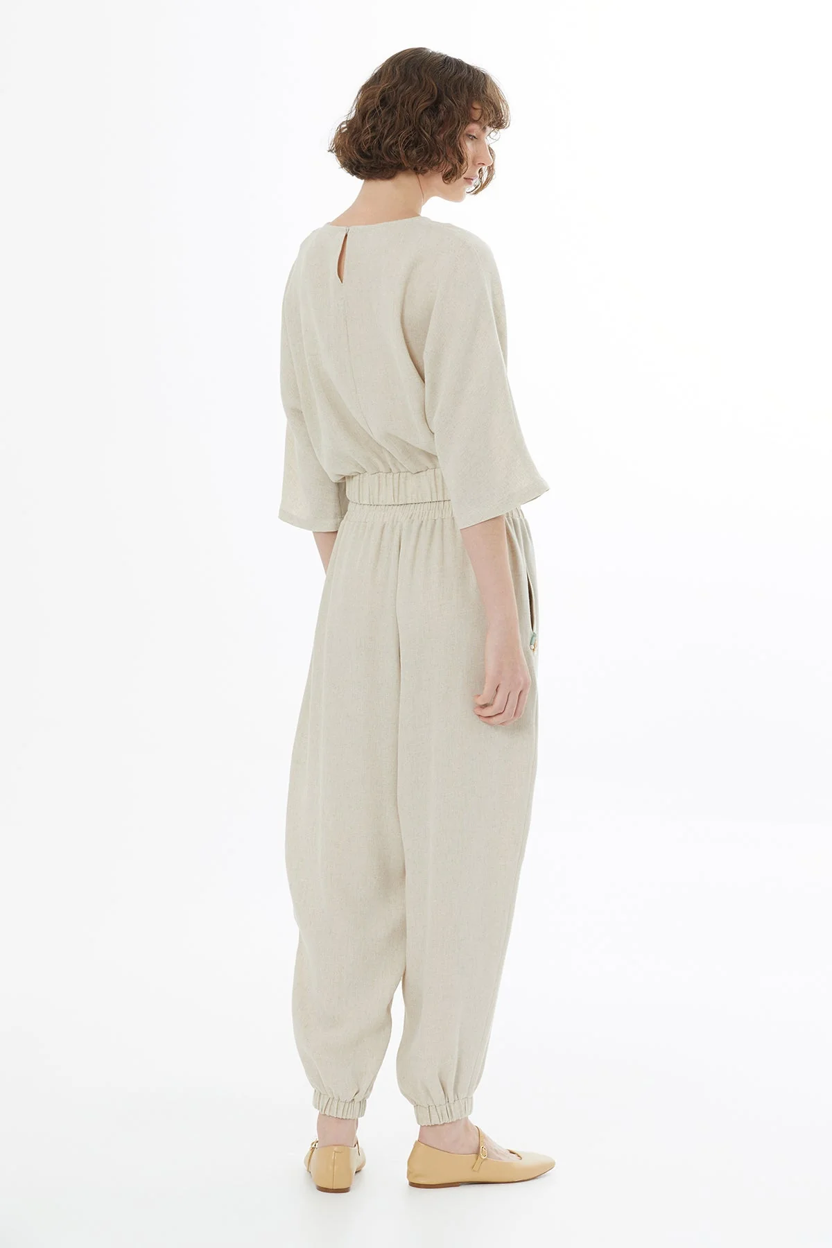Beige Crystal Brooch Embroidered Blouse - Image 5