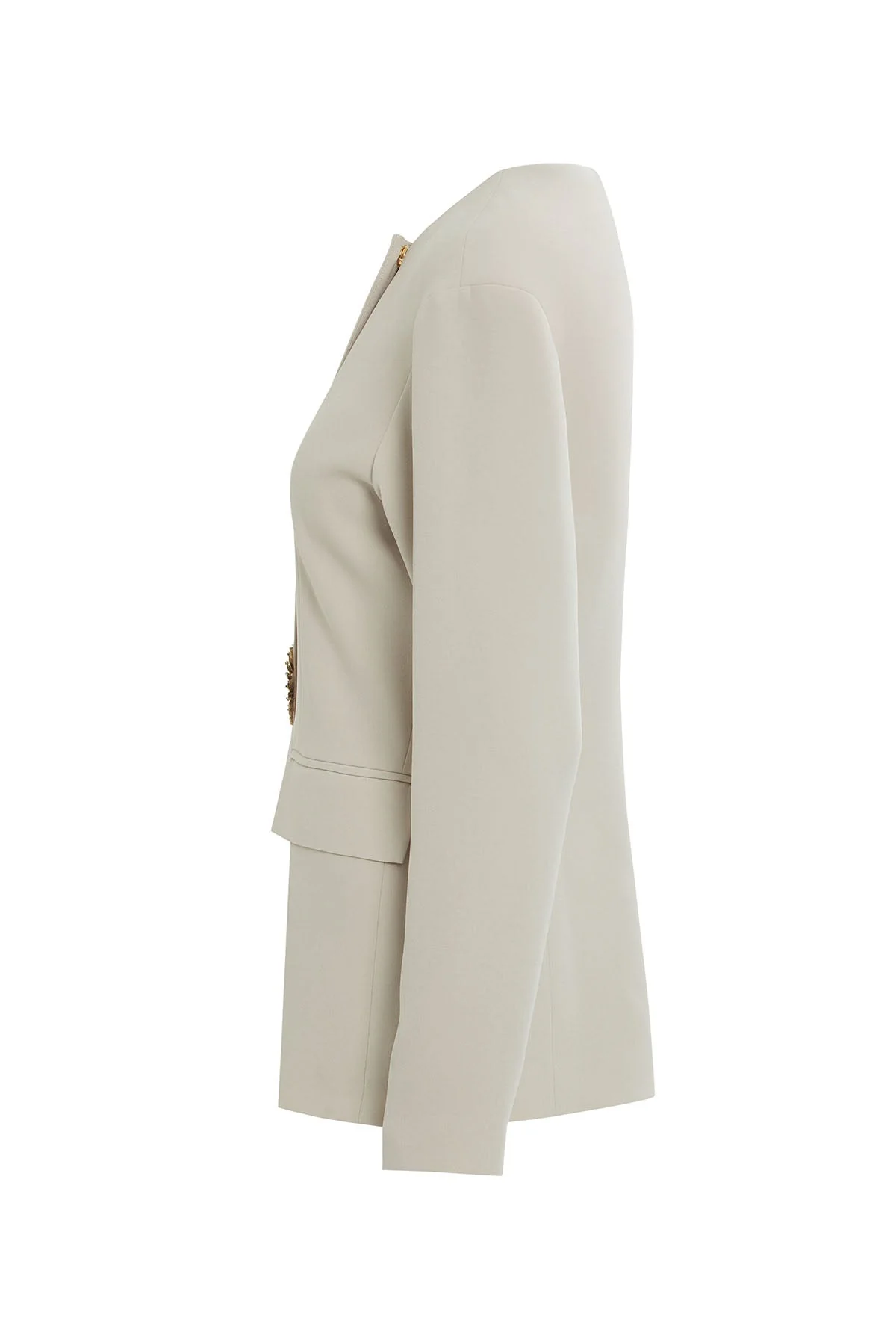 Beige Double-Breasted Brooch Jacket - Image 2