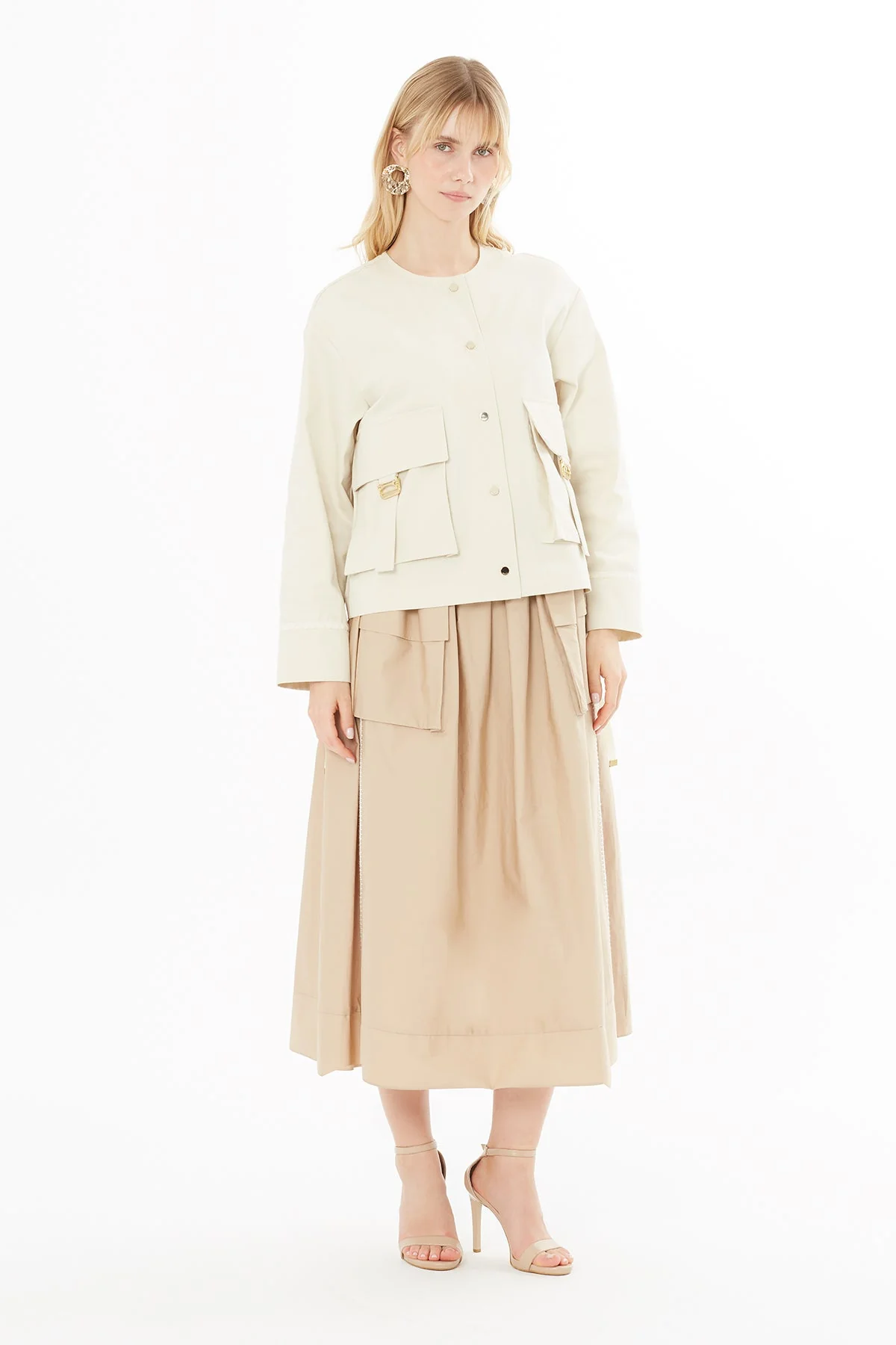 Beige Drawstring-Waist Jacket