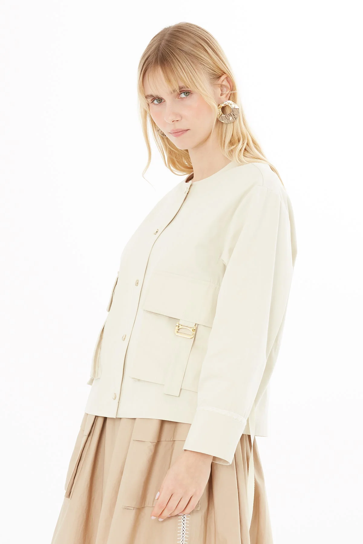 Beige Drawstring-Waist Jacket - Image 2