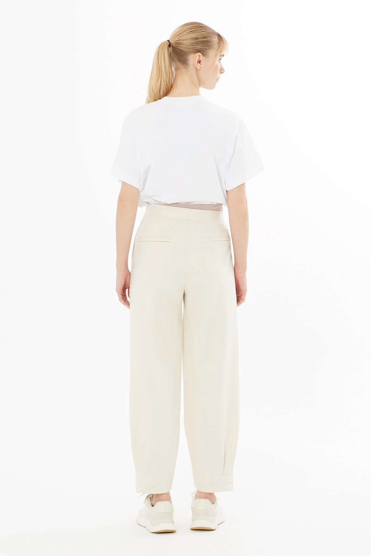 Beige Elastic-Hem Wide-Leg Sweatpants - Image 4