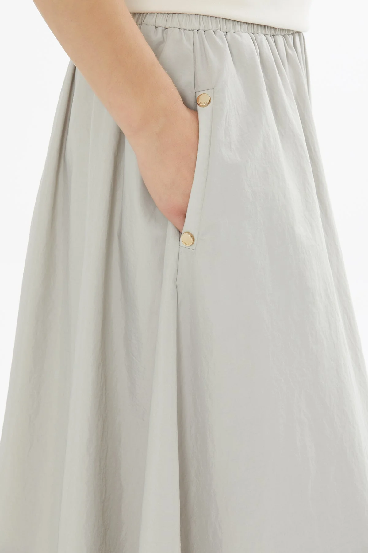 Beige Elastic Waist Maxi Skirt - Image 3