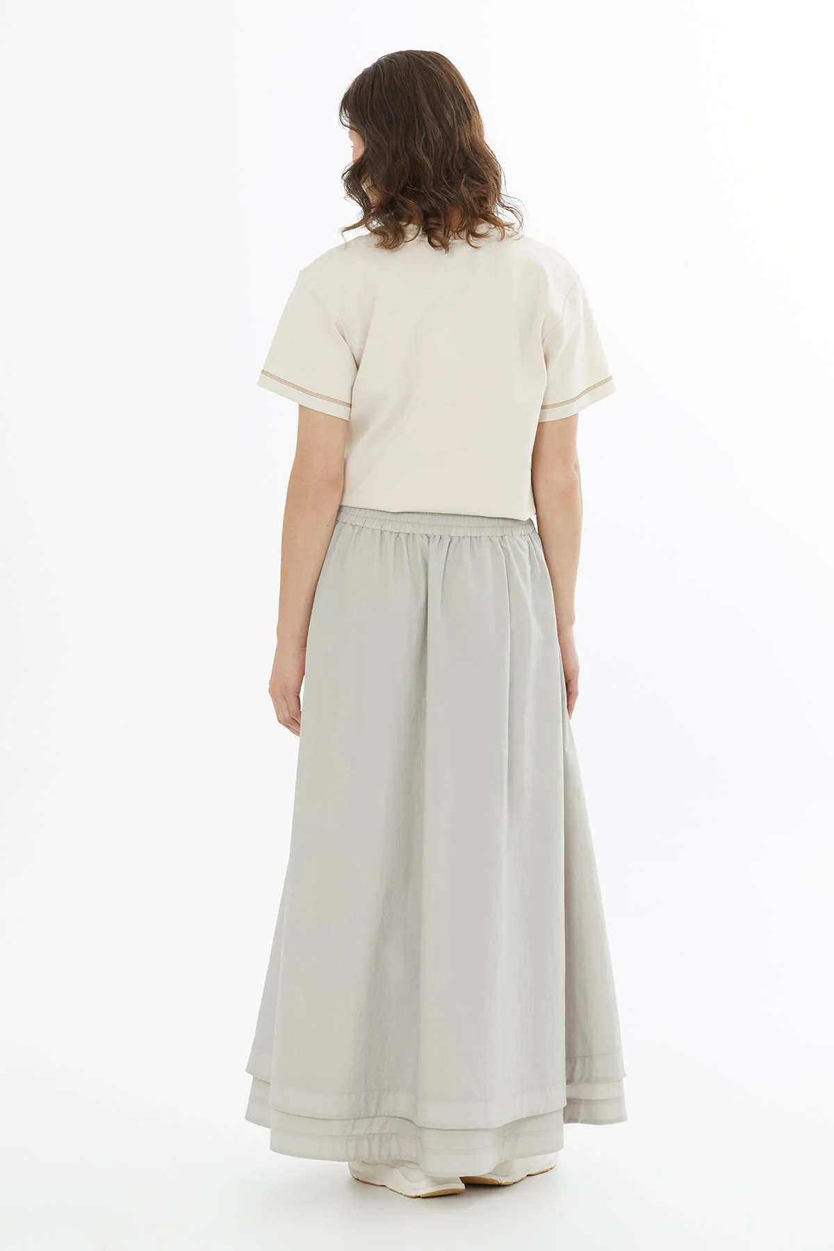 Beige Elastic Waist Maxi Skirt - Image 4
