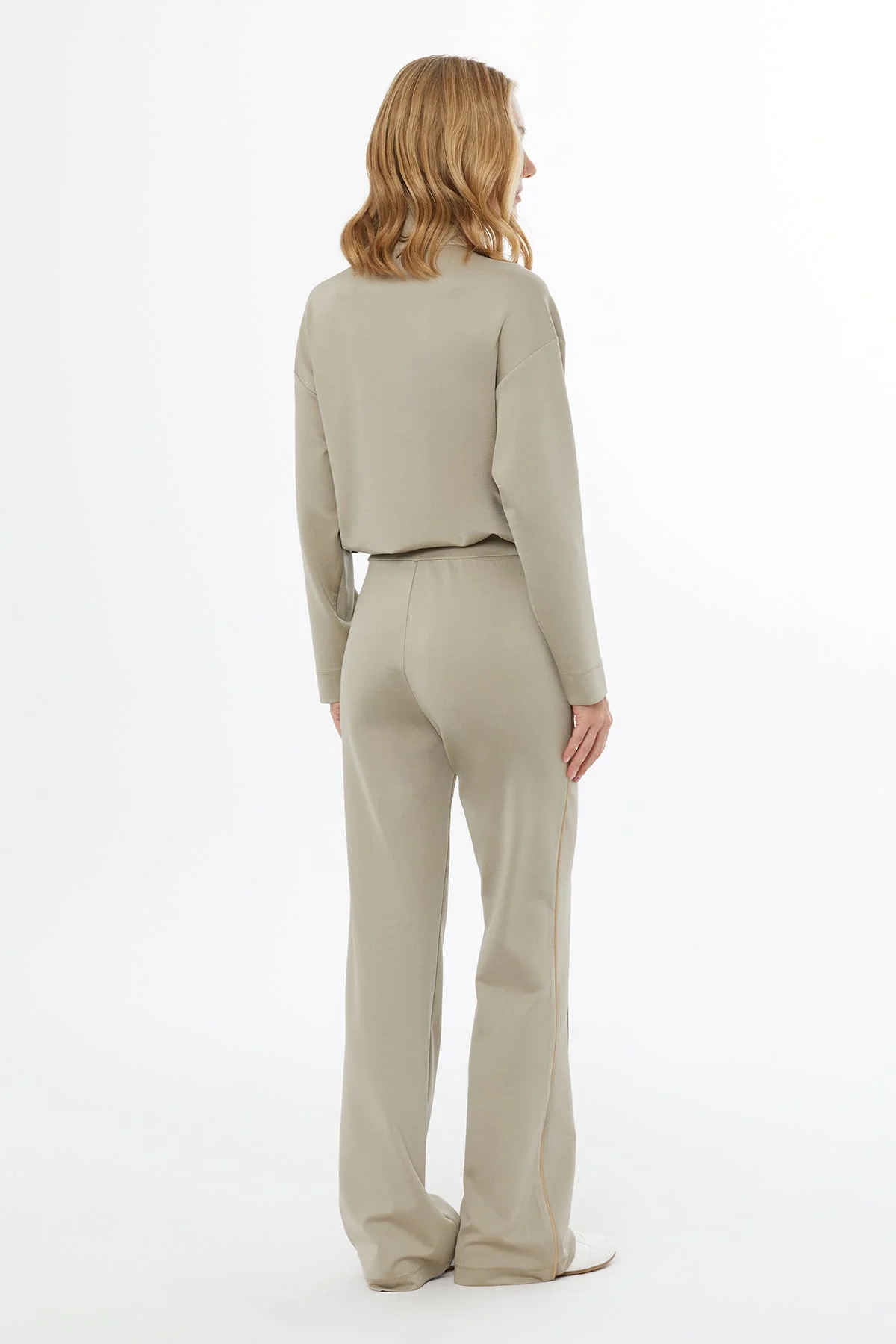 Beige Elastic-Waist Wide-Leg Sweatpants - Image 3