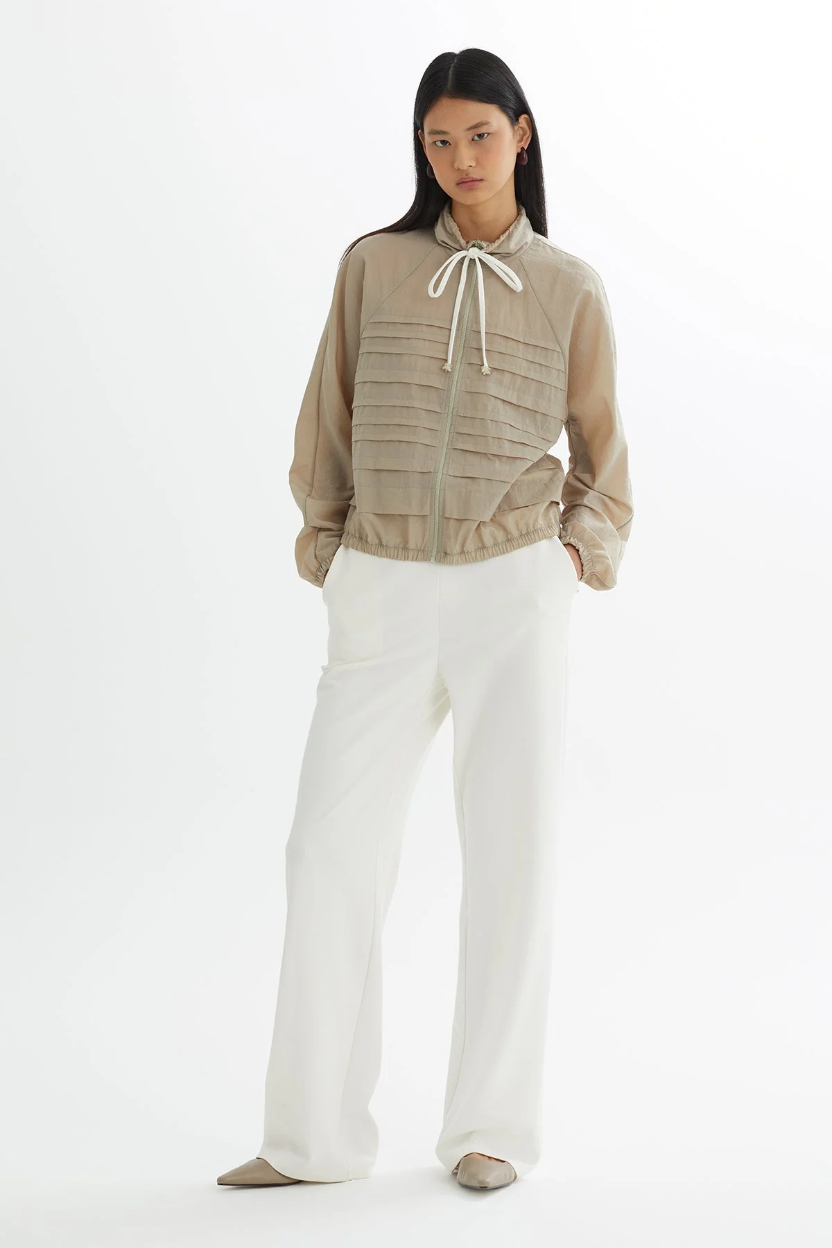 Beige Embroidered Blazer Sweat Set