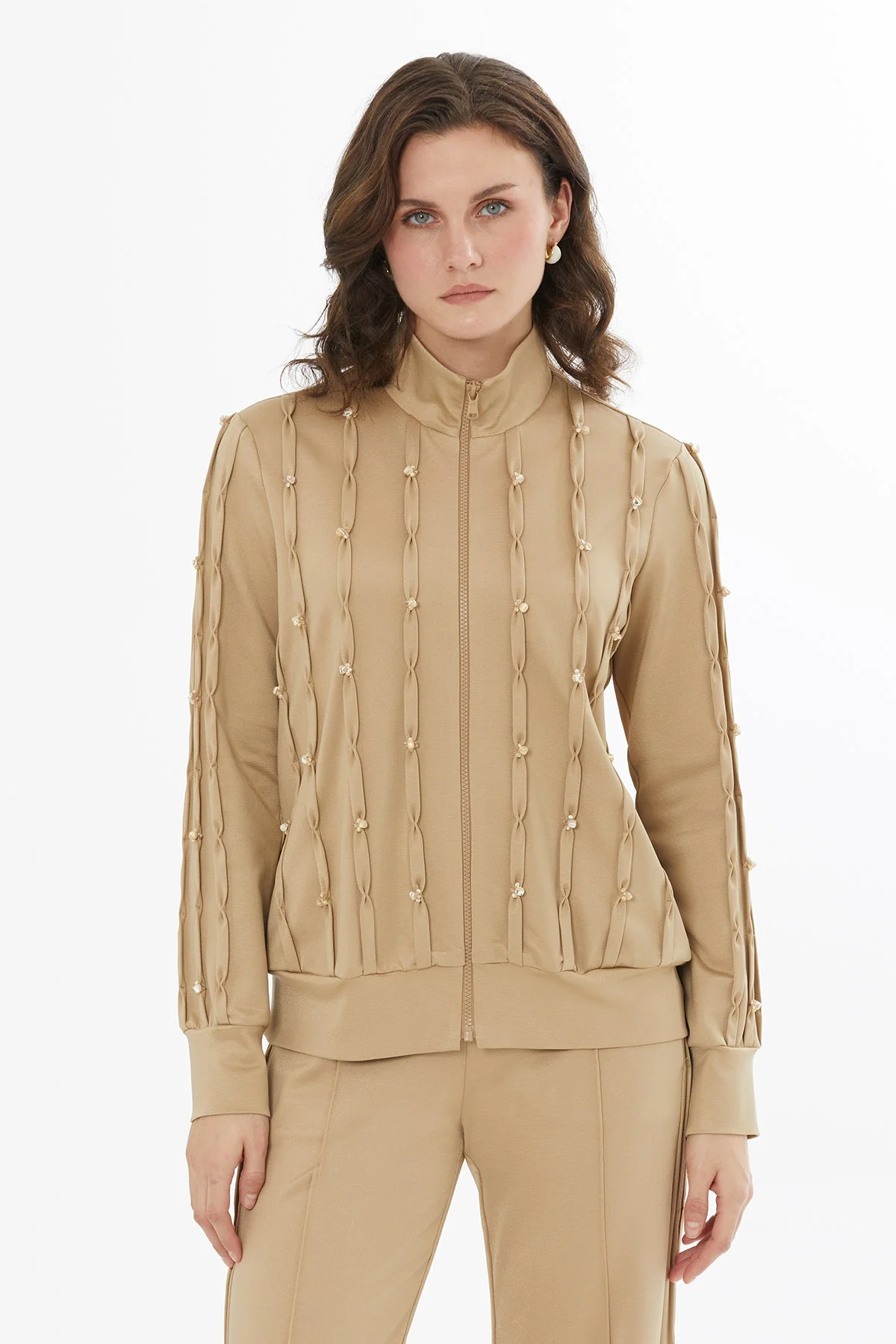 Beige Embroidered Detail Sweatshirt - Image 3