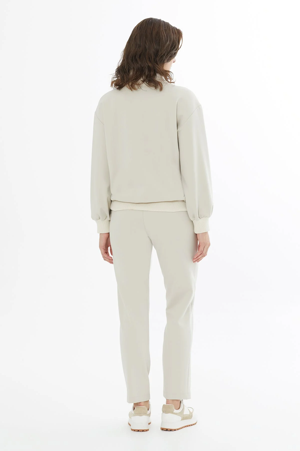 Beige Embroidered Drawstring Knit-Trim Sweatshirt - Image 5