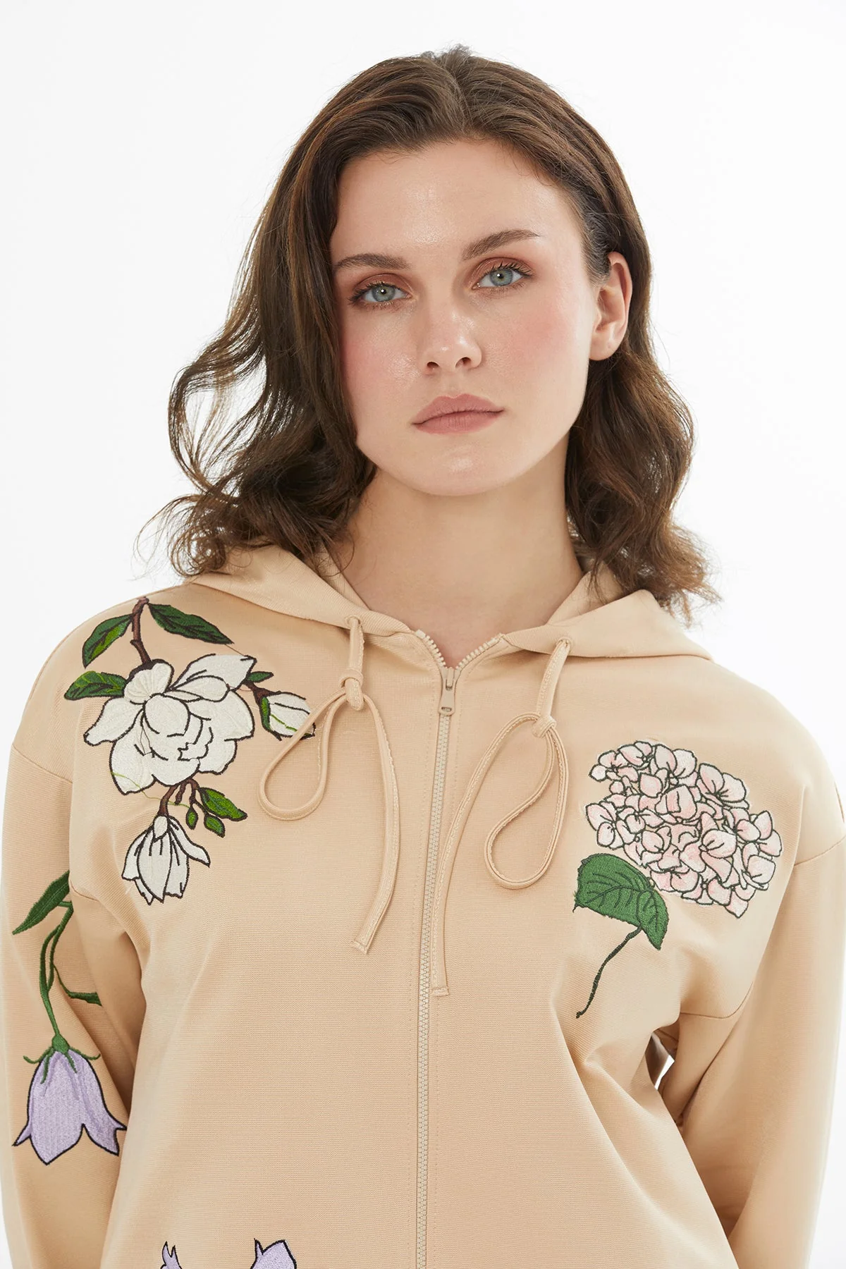 Beige Embroidered Drawstring Sweat - Image 2
