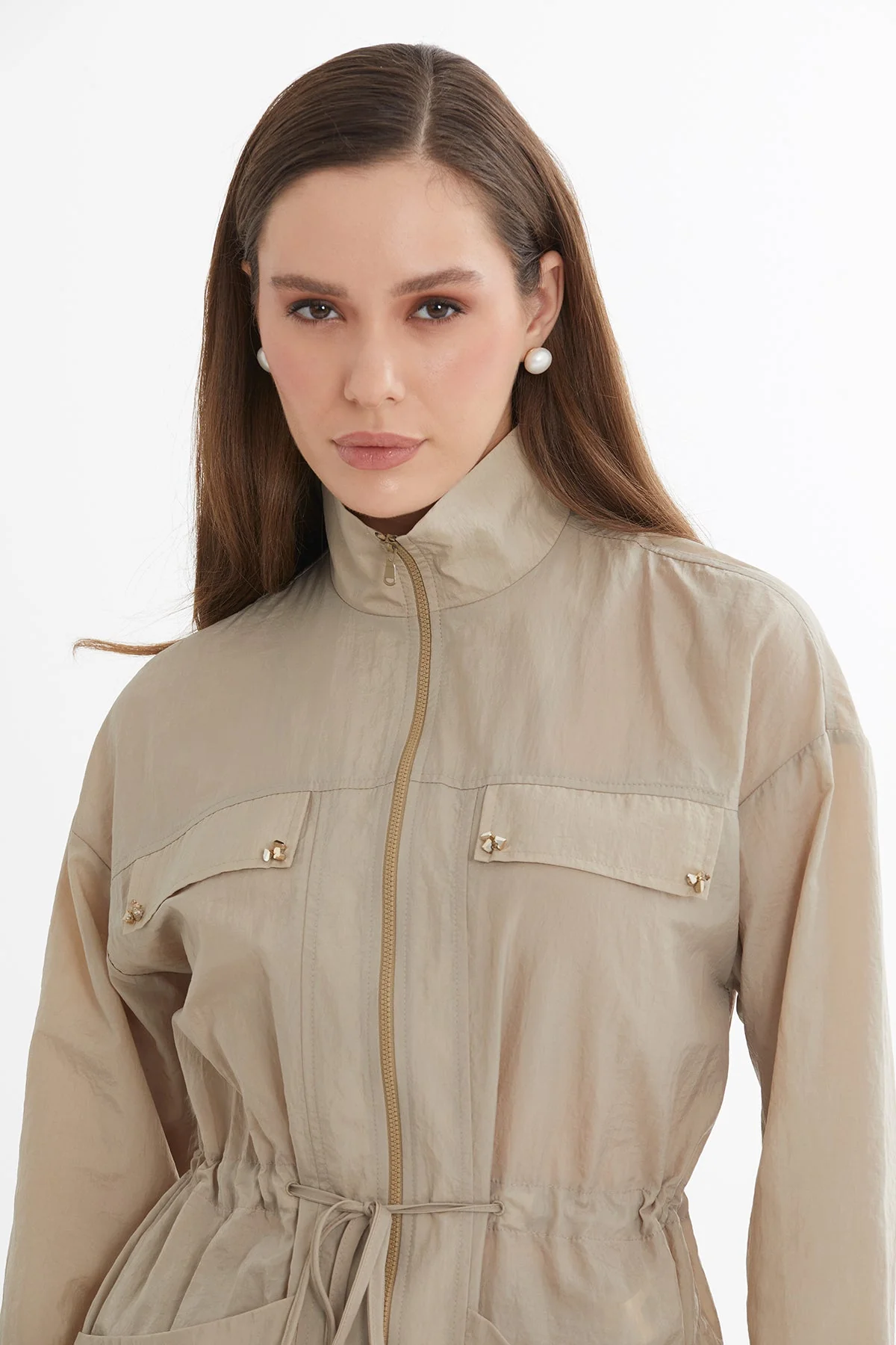 Beige Embroidered Jacket Skirt Set - Image 2