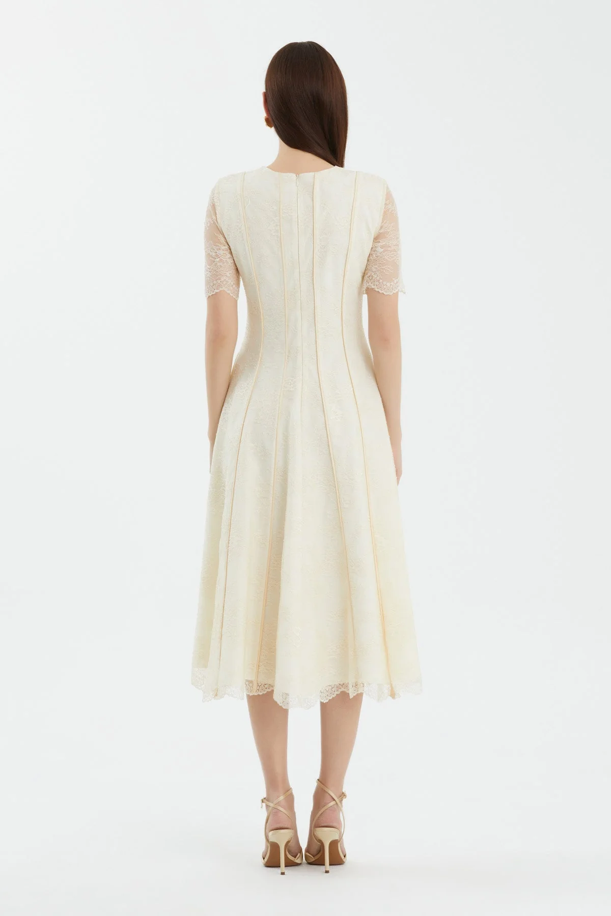 Beige Embroidered Lace Detailed Midi Dress - Image 4